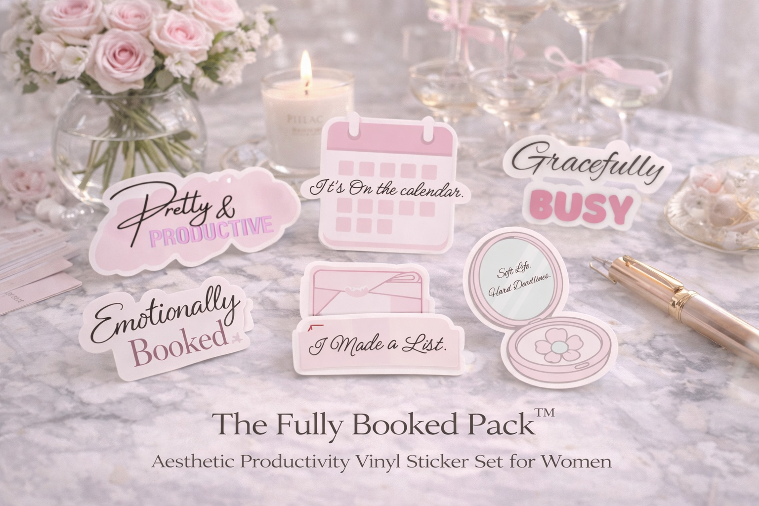 The Fully Booked Pack™ – Aesthetic Productivity Vinyl Sticker Set