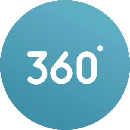 A blue circular icon with the text "360°" in white, indicating a 360-degree view or experience.
