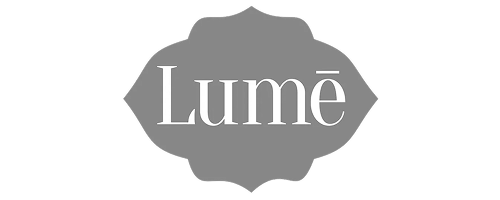 Lume logo with white text on a gray background shape.