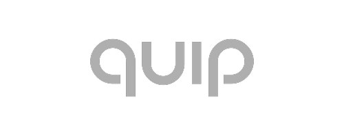 The word 'quip' written in gray lowercase letters on a black background.
