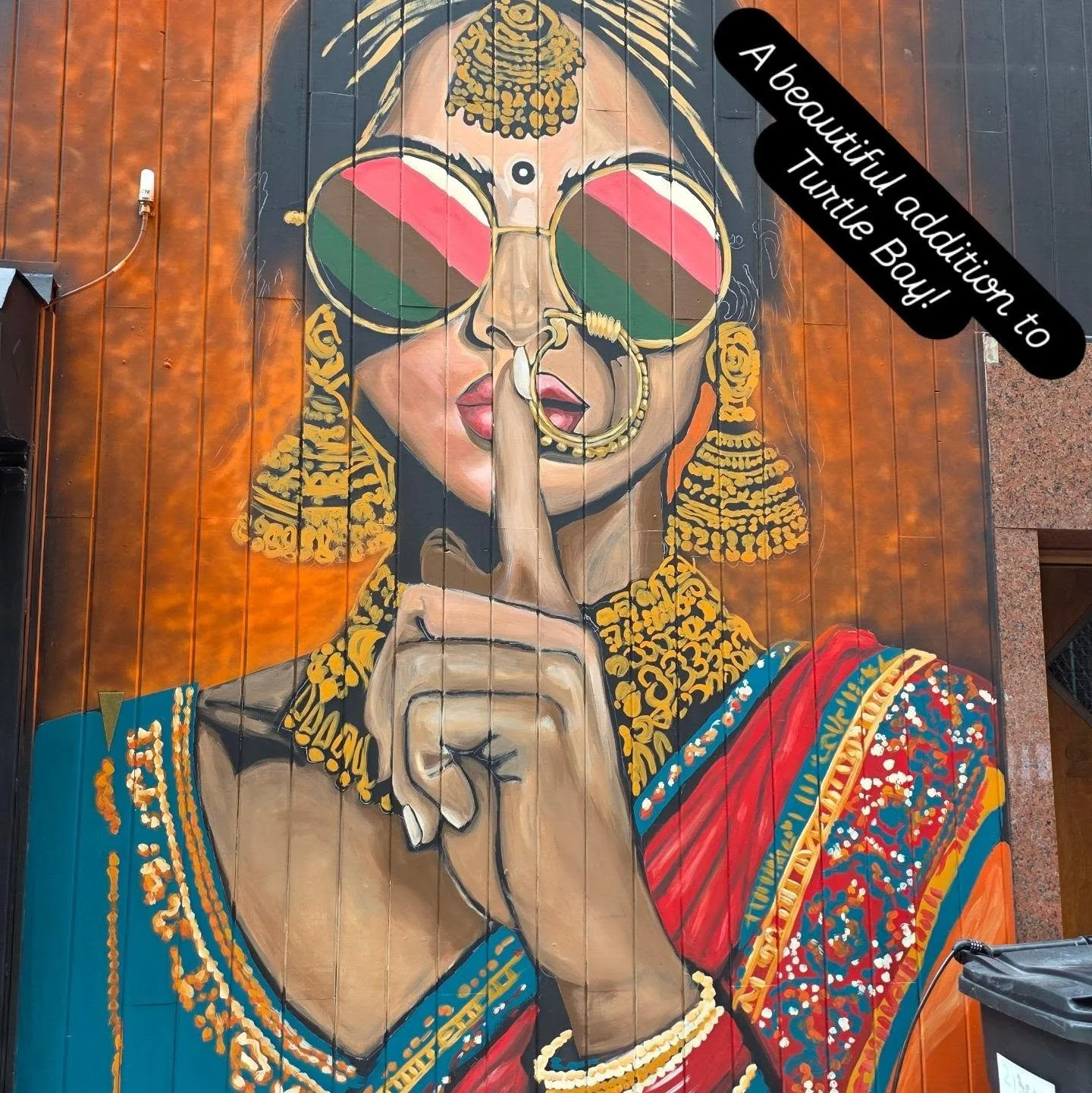 A beautiful new #StreetMural outside a classy #Indian #Speakeasy #Restaurant beautifying #TurtleBay. See my link in bio to see it on my walking tour.