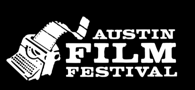 Black and white logo for Austin Film Festival featuring a vintage film camera and the festival name.
