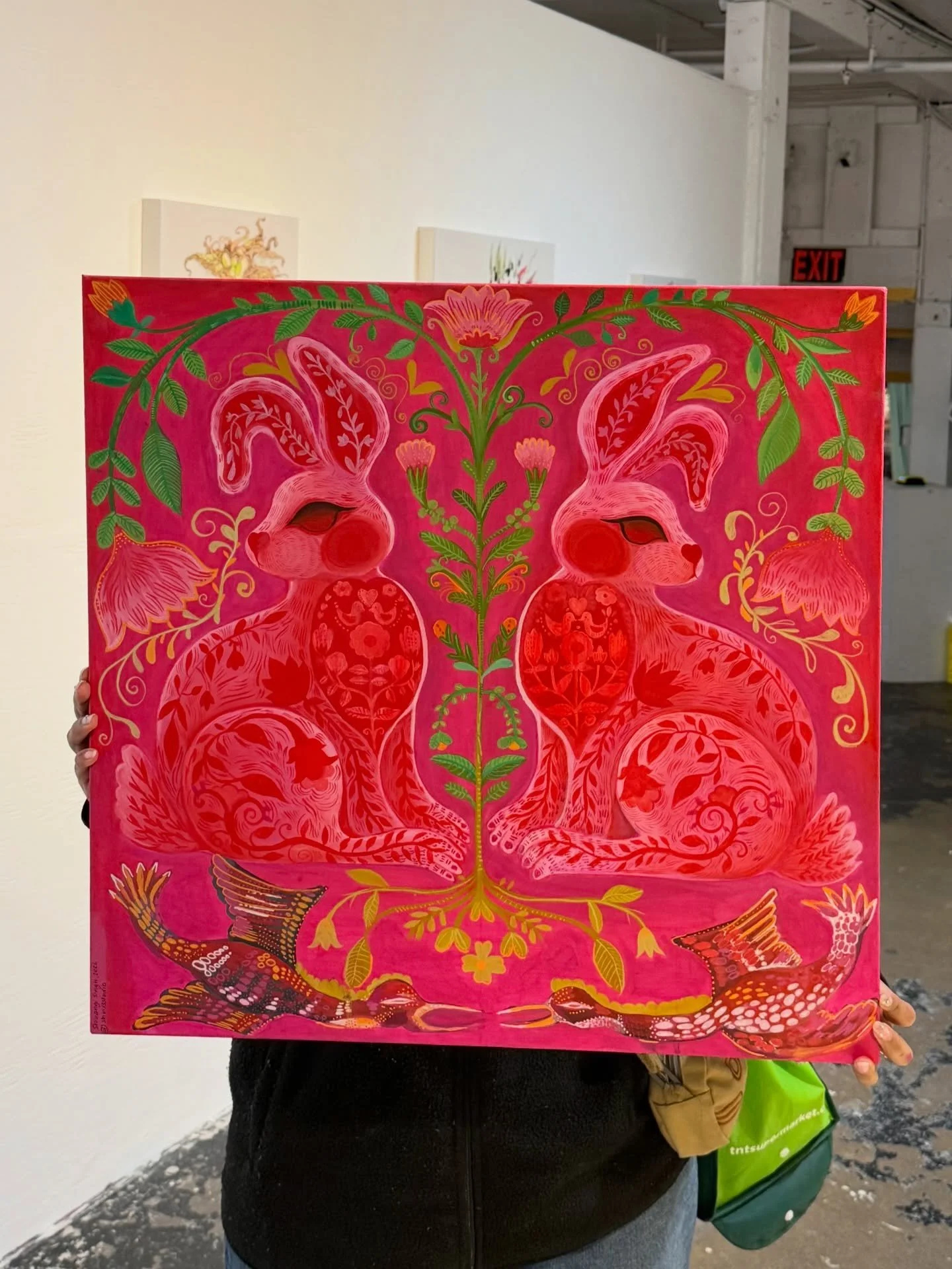 &ldquo;The Pink Show&rdquo; @slicevancouver 
24&rdquo; x24&rdquo;, Acrylic on canvas 
Title: Pink Bunny Club - a small, sheltered world of closeness and care.
.
.
Opening night was on February 6th 2026. Been a while since the show happened, but it wa