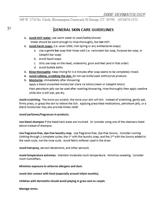 General Skin Care Handout