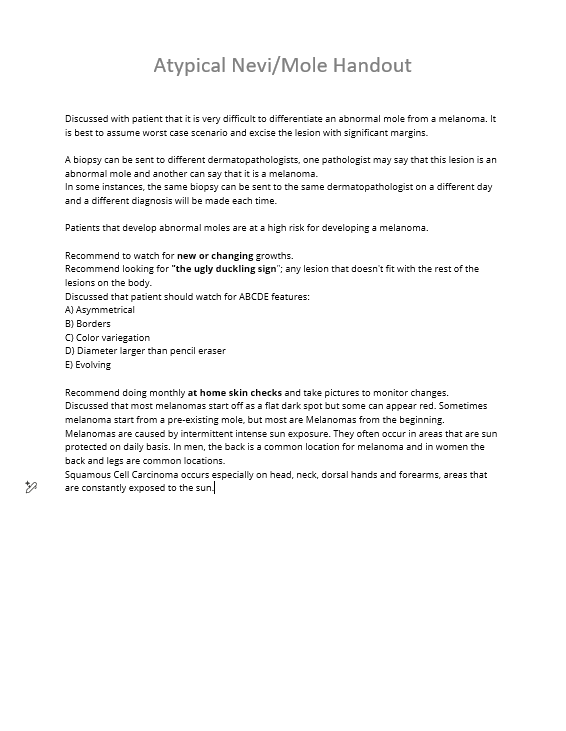 Atypical Mole (Nevi) Handout