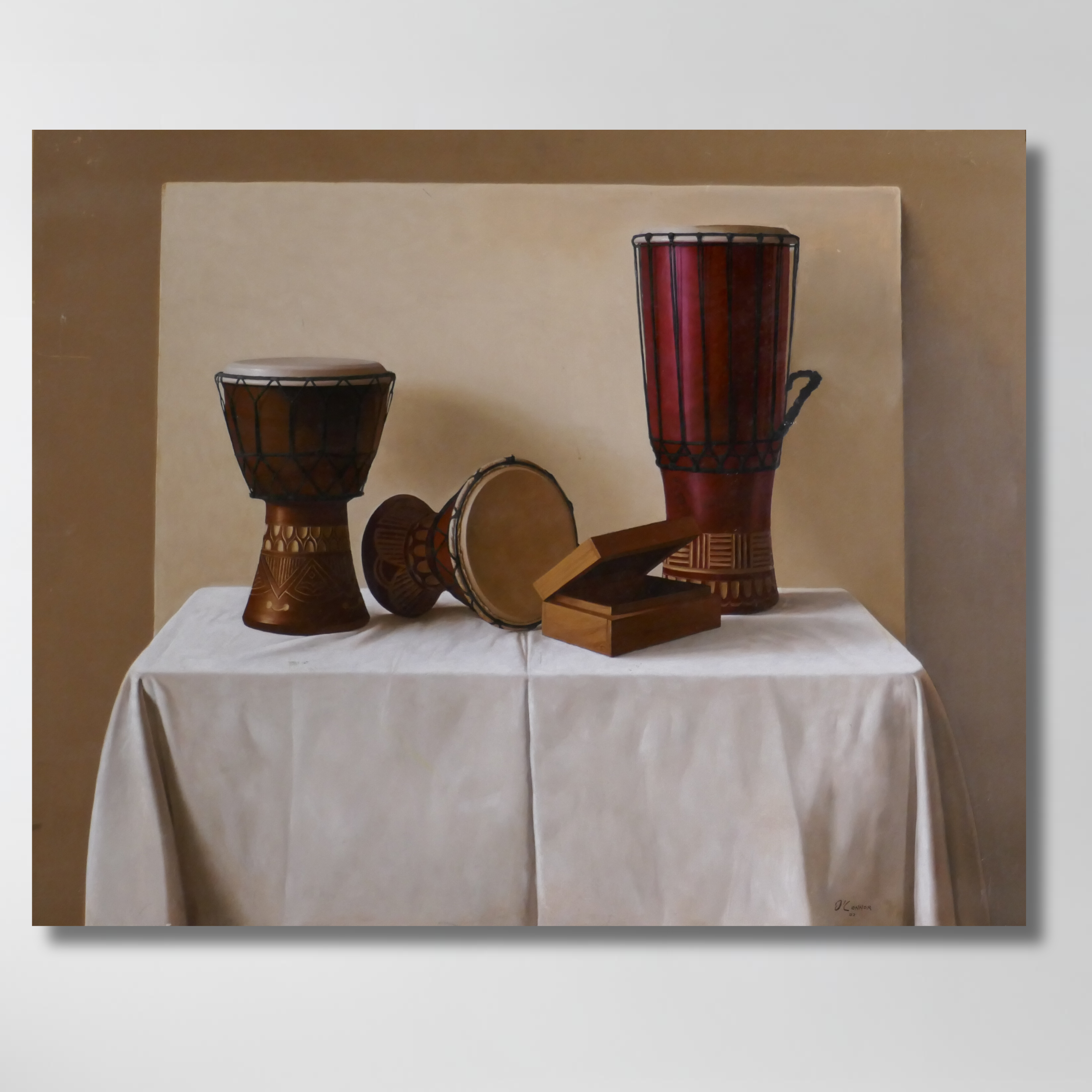 Fernando O'Connor, "Tambores Indonesios", Unframed Oil on Board, 39 x 31