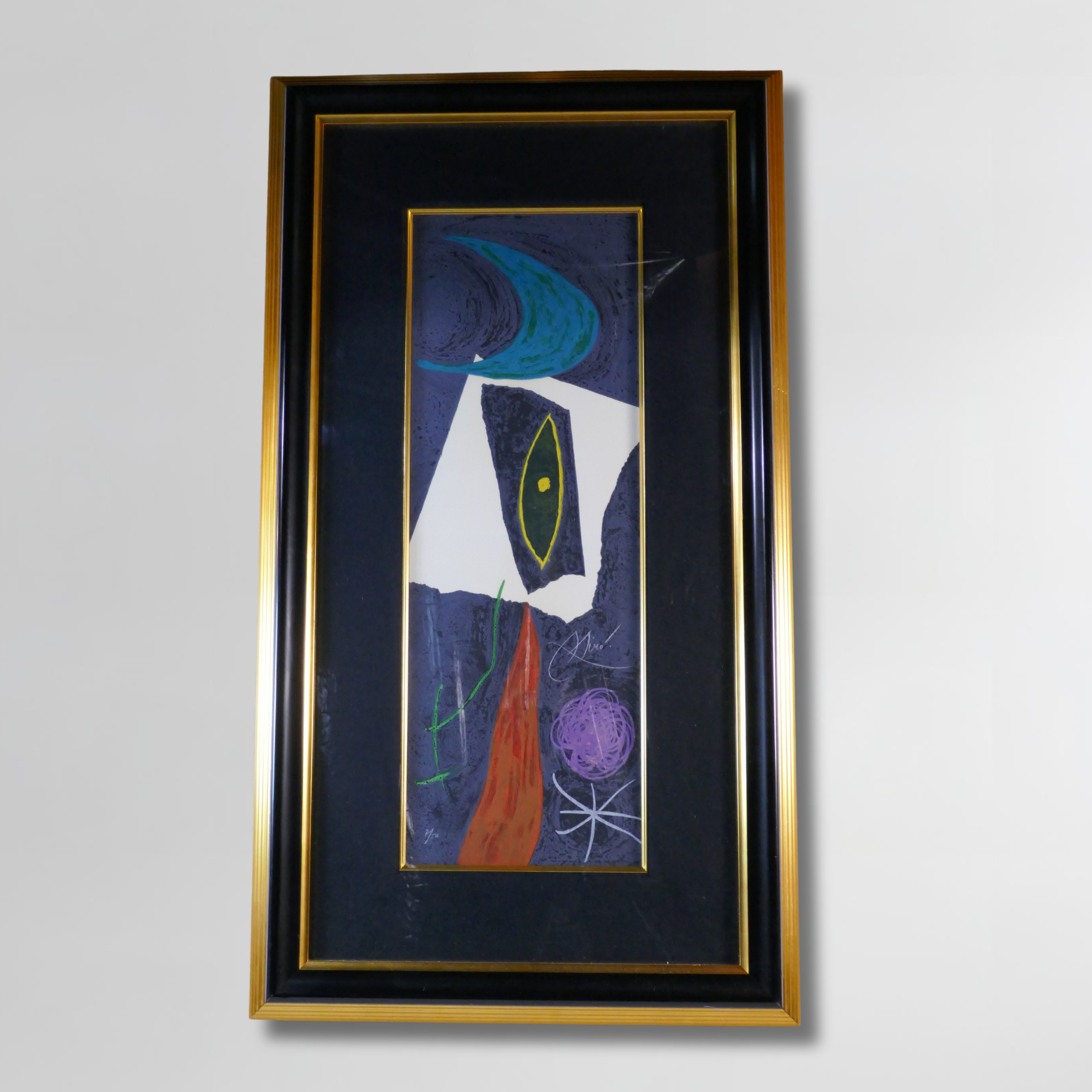 Joan Miro, "Les Penalites de L'enfer ou les Nouvelles-Hebrides", Framed Limited Edition Lithograph, 10.5 x 29