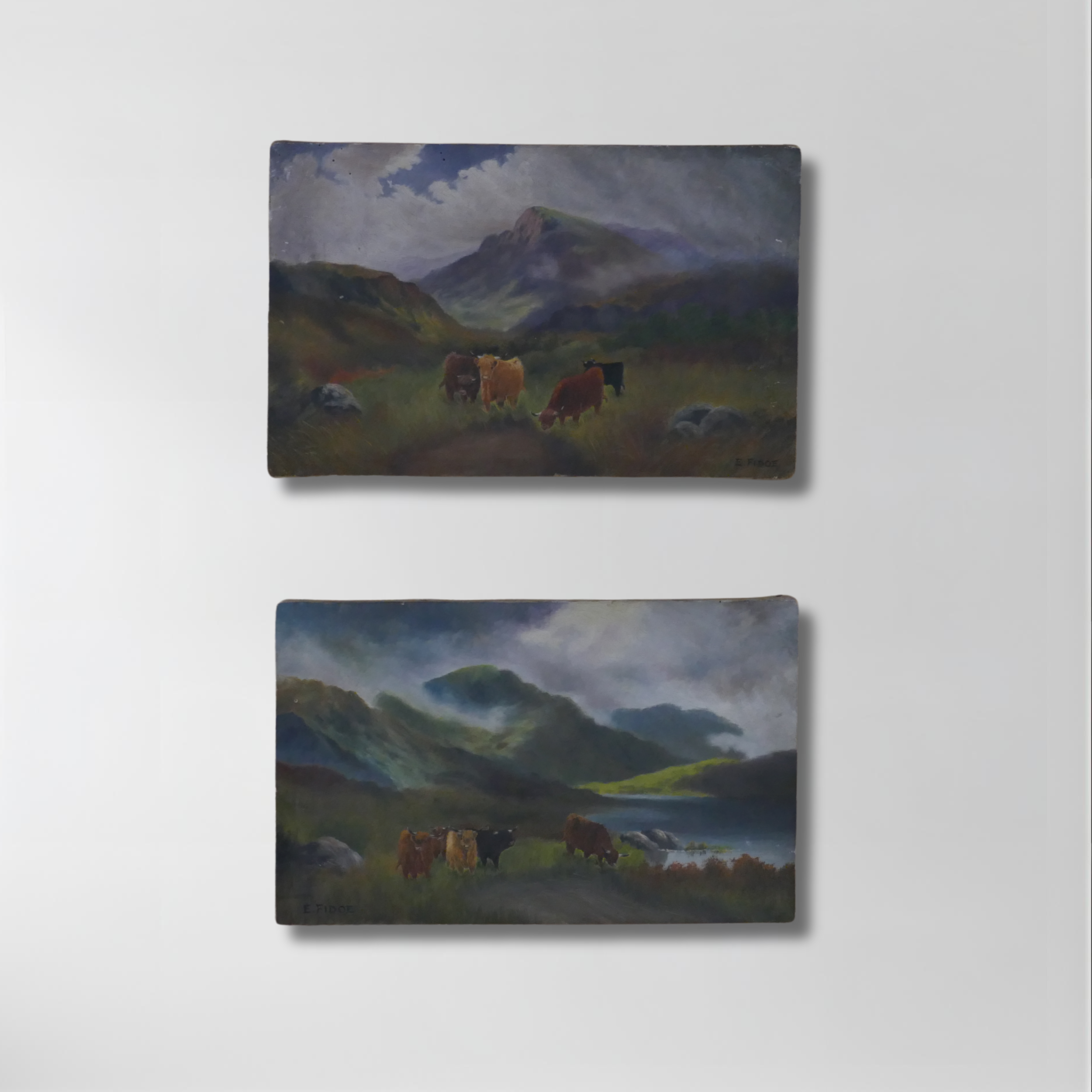 E. Fidoe, Pair of Unframed Oil Paintings, 16 x 10