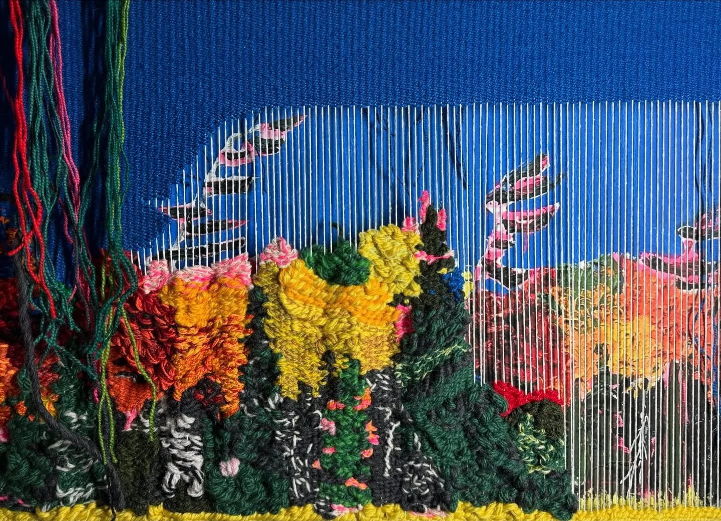 So close!!! #tapestry #weaving #fiberarts #crafts #fall #fallleaves #nature #handmade #wool #landscape #trees #canadianlandscape #fiberartscommunity #canadianart #kimcolthurstfiberartist @kimdorland