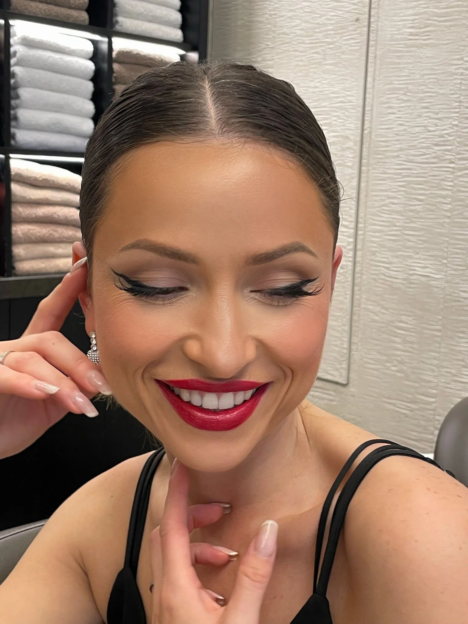 timeless editorial clean girl red lip winged liner event party special occasion wedding guest makeup by London makeup artist Molly dickson