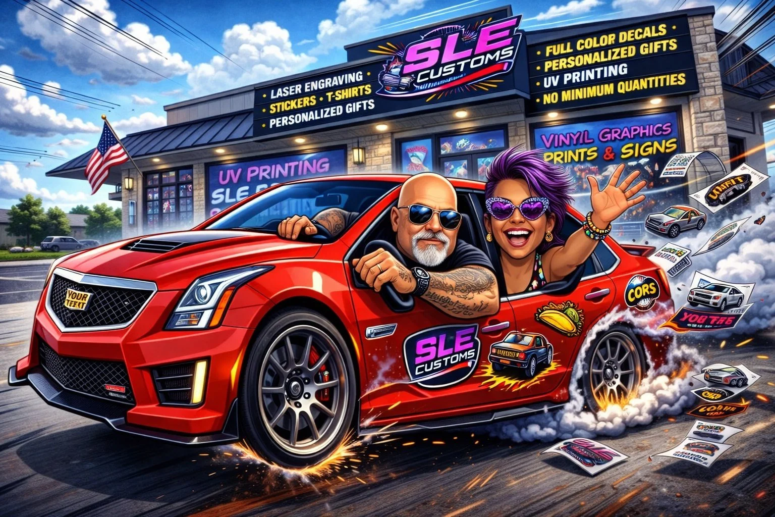 We&rsquo;re peeling out for the weekend 🏁💨

SLE Customs is closed Saturday &amp; Sunday &mdash;
but don&rsquo;t worry&hellip; we&rsquo;ll be back Monday ready to print, press, engrave &amp; stick EVERYTHING.

Need custom stickers, decals, or laser 