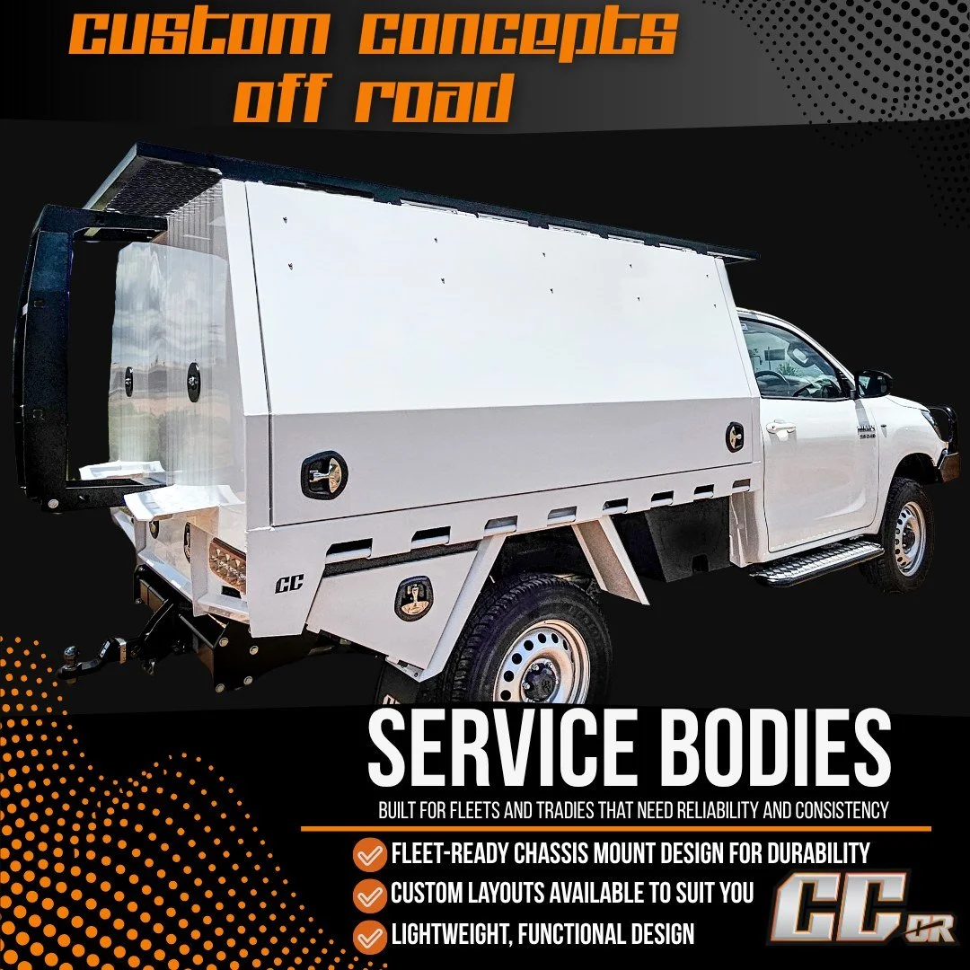 BUILT FOR WORK. READY FOR ANYTHING. ⚙️

Our Service Bodies are designed for real-world use - light, tough, and tailored to your setup.

✅ Full aluminium build - corrosion-resistant and lightweight
✅ Secure, purpose-built storage
✅ Fabricated and fitt