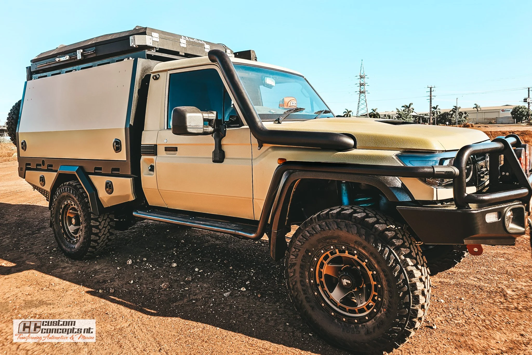 Toyota LandCruiser 79 Series fitted with a custom CCOR aluminium chassis mount module designed for touring and off-road travel.