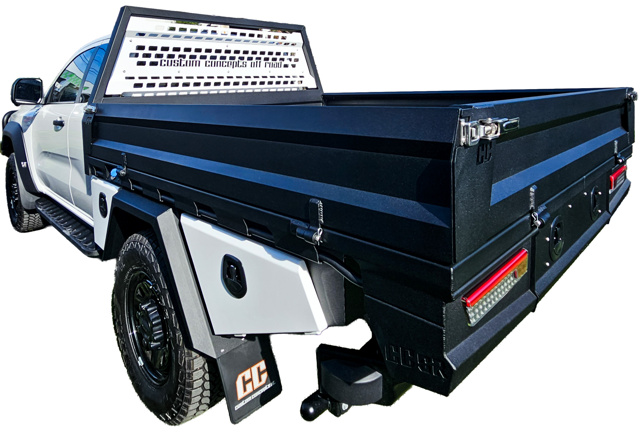 Ford Super Duty custom aluminium tray built by Custom Concepts Off-Road in Brisbane featuring under-tray storage, heavy-duty construction and premium powder-coated finish.