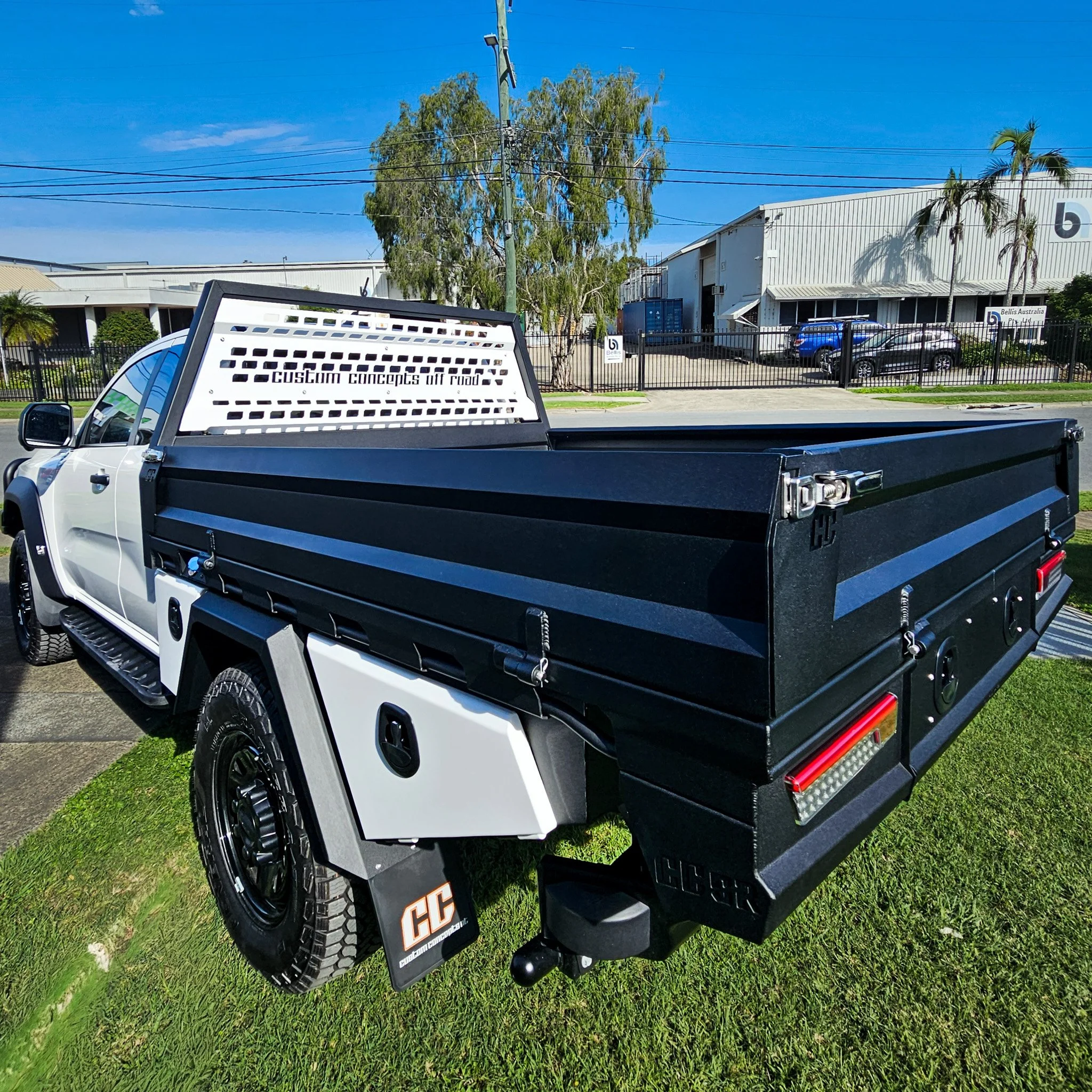 Ford Ranger Super Duty aluminium tray featuring lockable underbody storage compartments and full-length drop sides.