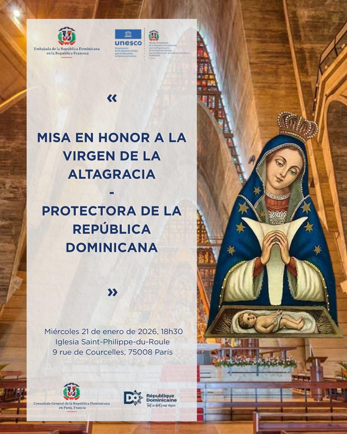 La Embajada, la Misi&oacute;n ante la UNESCO, el Consulado General y la Oficina de Promoci&oacute;n Tur&iacute;stica de la Rep&uacute;blica Dominicana en Francia tienen el honor de invitar a la comunidad dominicana y a los amigos de la Rep&uacute;bli