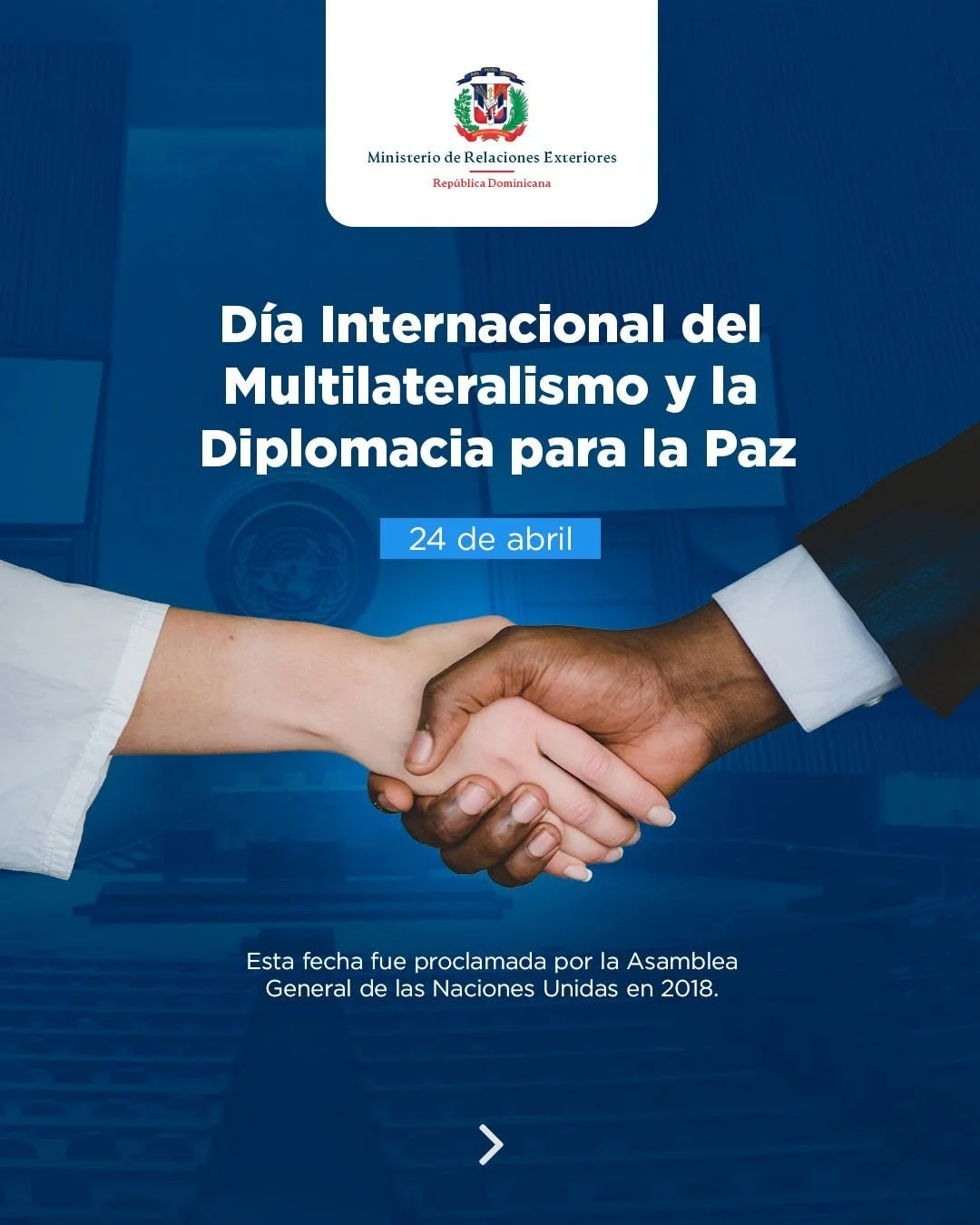 En un mundo cada vez m&aacute;s interconectado, el multilateralismo y la diplomacia para la paz son esenciales para impulsar el di&aacute;logo, la cooperaci&oacute;n y la construcci&oacute;n de consensos. 🌐🤝

Desde Rep&uacute;blica Dominicana, reaf