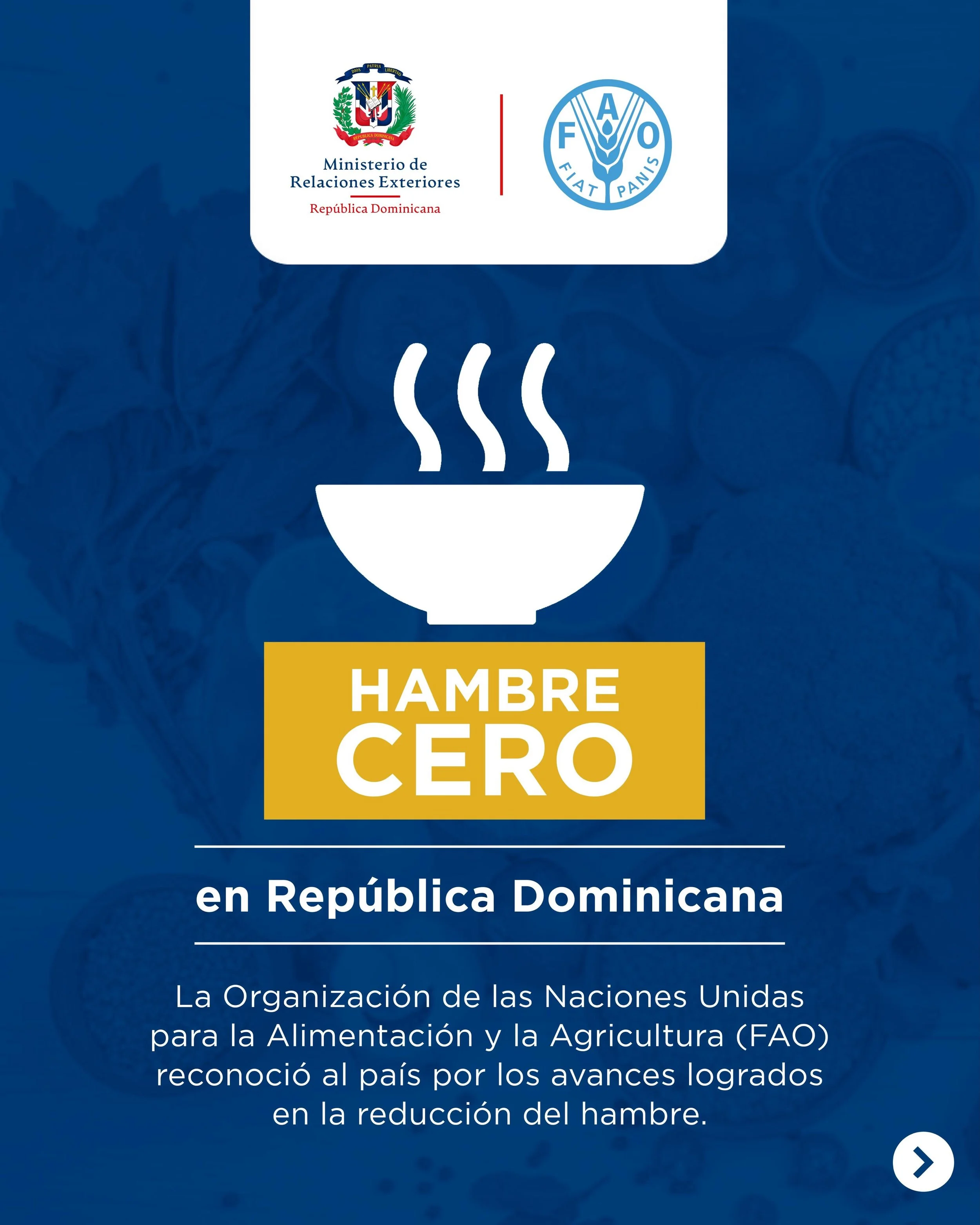 Rep&uacute;blica Dominicana alcanza el Objetivo de Desarrollo Sostenible n&uacute;mero 2: Hambre Cero.

Un logro que reafirma el compromiso de nuestro pa&iacute;s con la seguridad alimentaria en beneficio de nuestro pueblo. 🇩🇴

Este reconocimiento 