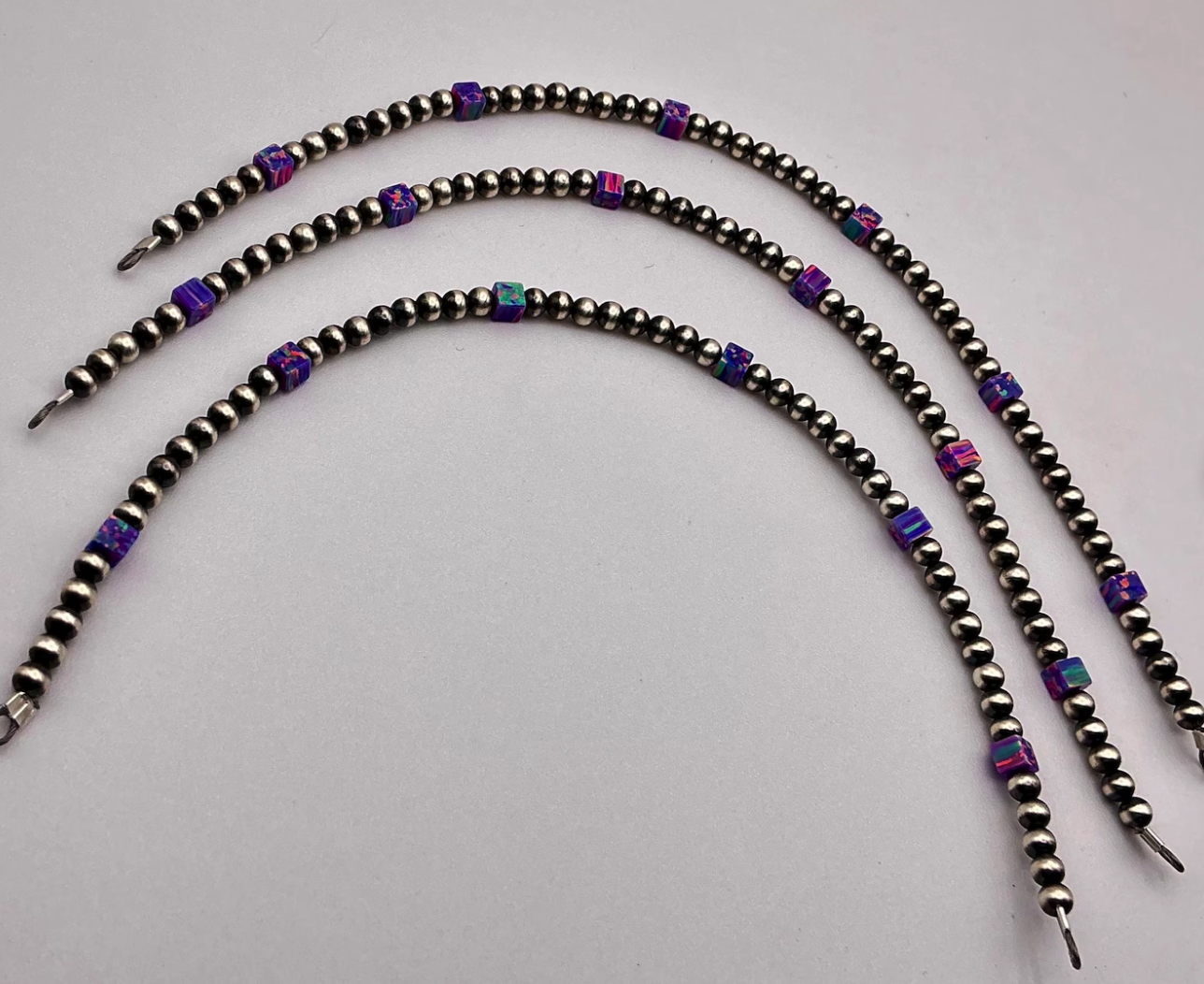 3mm Genuine Navajo Pearls with Purple Opal Squares