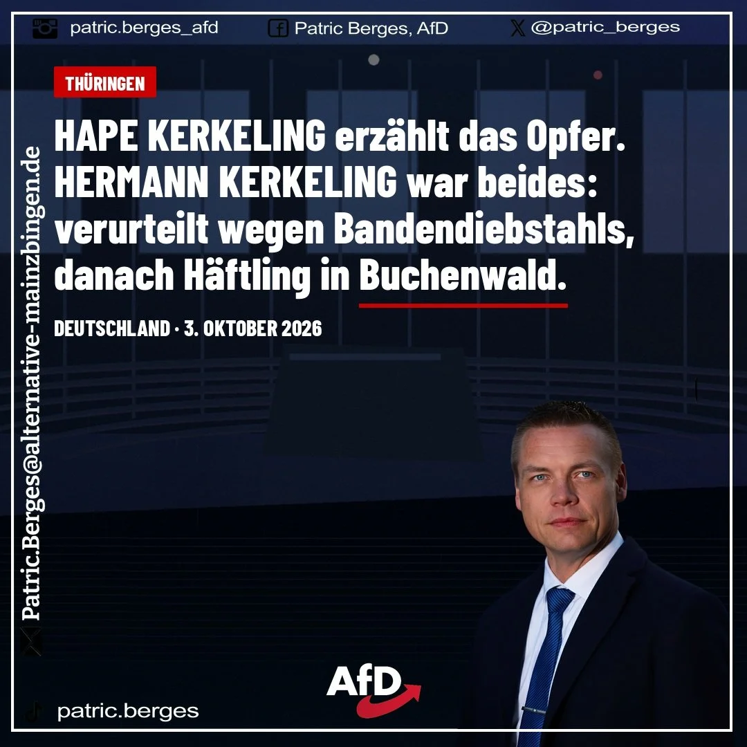 Die LINKE holt HAPE KERKELING in den Th&uuml;ringer Landtag. Die AfD holt Maassen. Der Entertainer stellt die Opfergeschichte seines Gro&szlig;vaters auf die B&uuml;hne. Die Akten h&ouml;ren da nicht auf.

HERMANN KERKELING: im Oktober 1933 wegen Ban