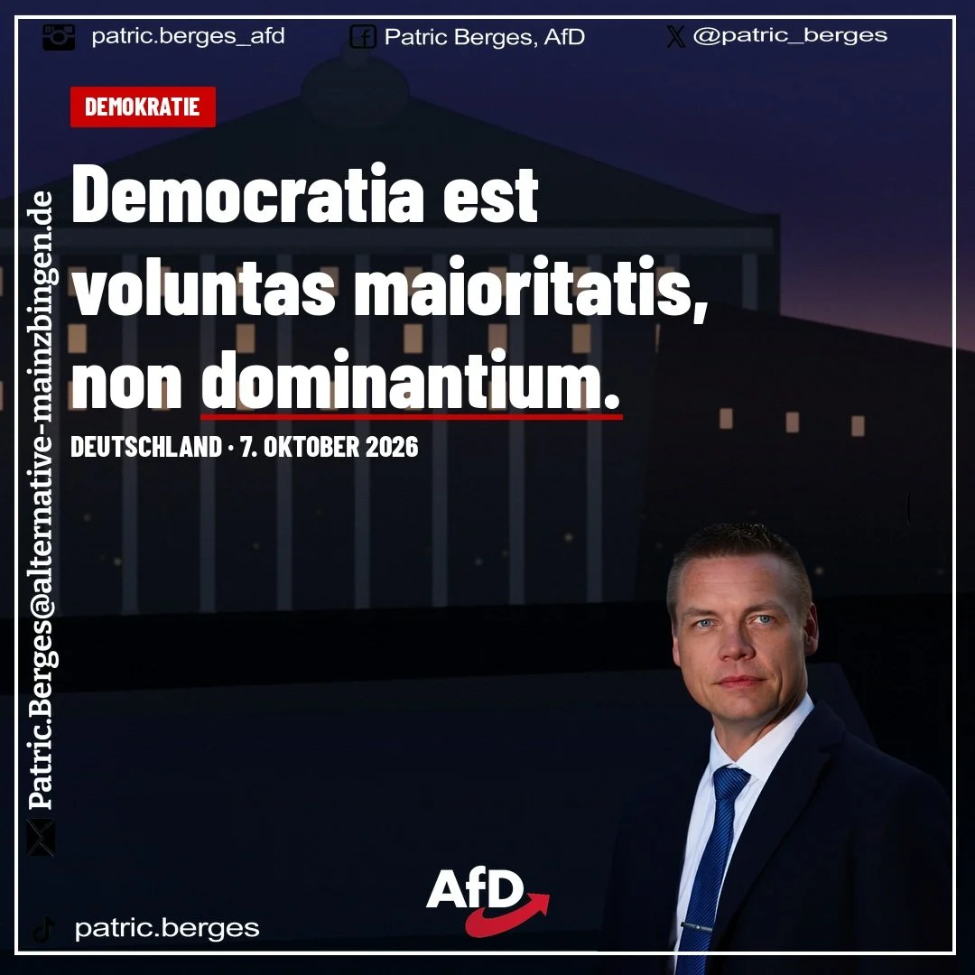 Democratia est voluntas maioritatis, non dominantium.
Demokratie ist der Wille der Mehrheit und nicht der Herrschenden.

Genau das steht auf dem Spiel. Wenn die Mehrheit w&auml;hlt und die Herrschenden trotzdem Brandmauer, Verbotsdebatte und Anh&ouml