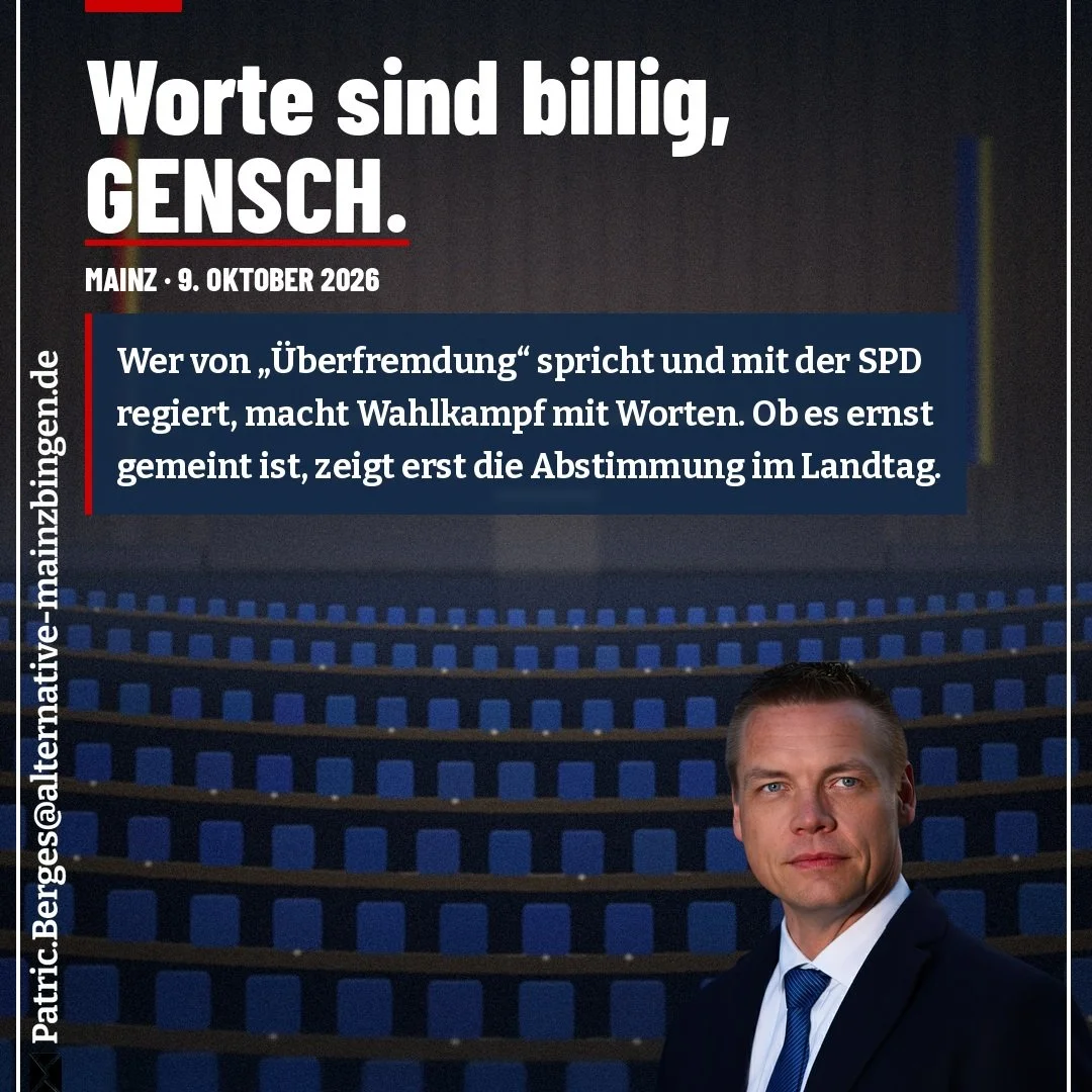 Christoph GENSCH, CDU-Fraktionschef in Rheinland-Pfalz, entdeckt die Migrationspolitik. In der Rheinpfalz sagt er, der Unterschied zur AfD sei inhaltlich &bdquo;gar nicht so gro&szlig;&ldquo;. Er spricht von &bdquo;&Uuml;berfremdung&ldquo; im Stadtbi