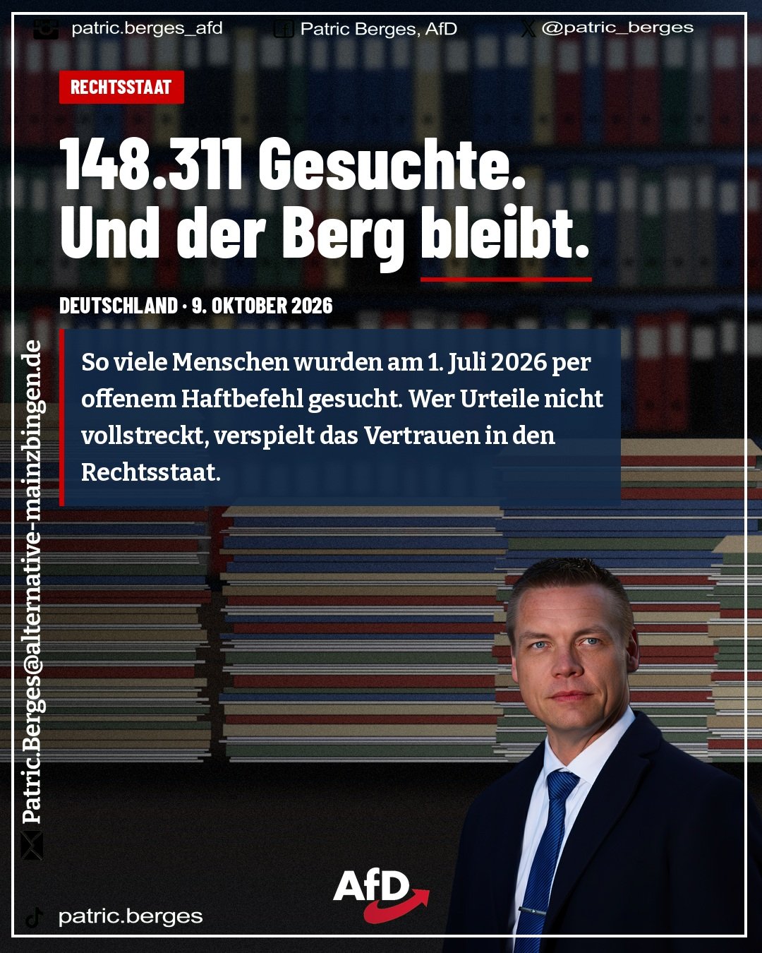 148.311 Menschen. So viele wurden zum Stichtag 1. Juli 2026 in Deutschland per offenem Haftbefehl gesucht. Das steht in der Antwort der Bundesregierung auf eine Anfrage von Sebastian M&Uuml;NZENMAIER (AfD) aus Rheinland-Pfalz.

Laut dpa haben nur 11,