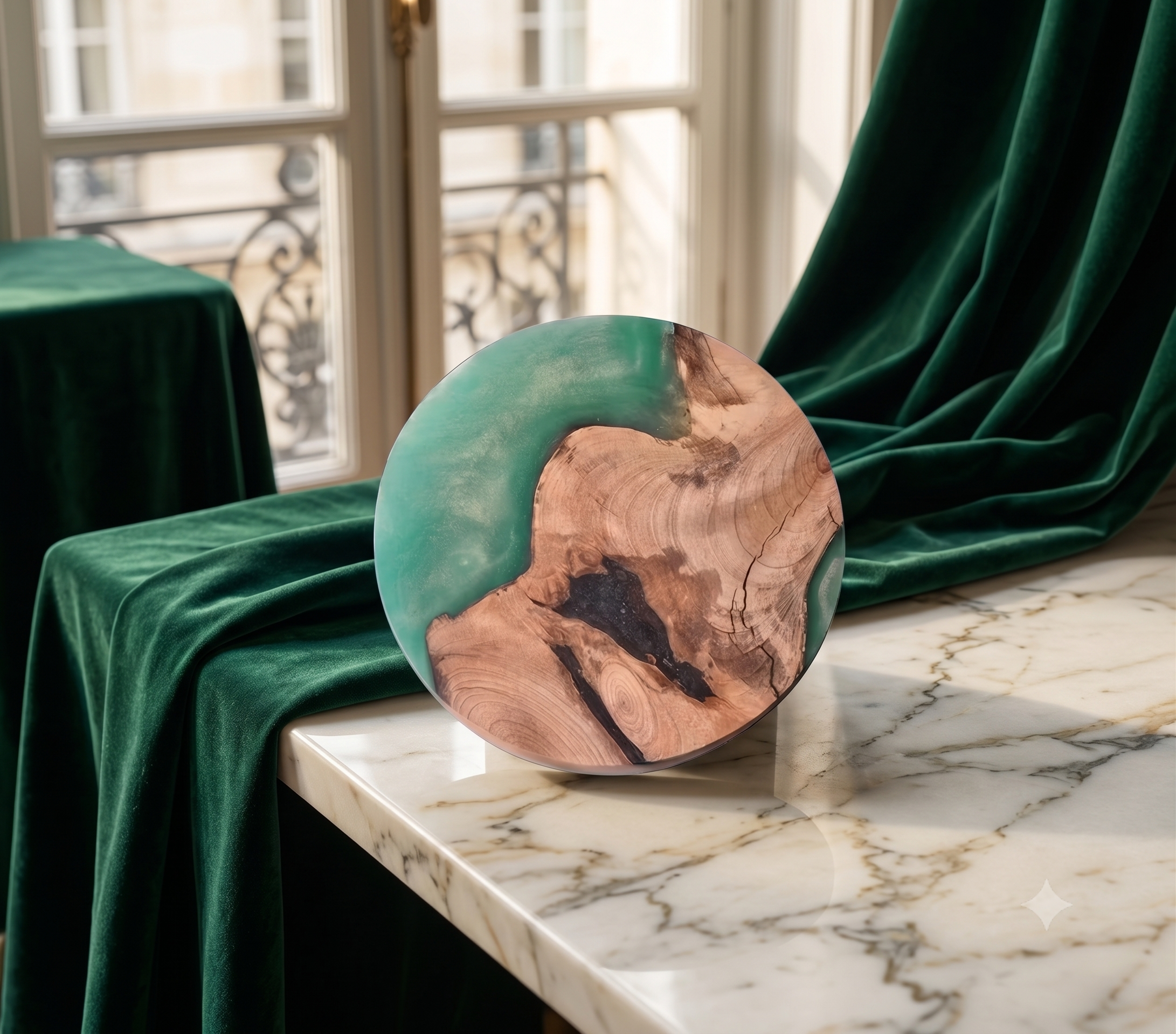 The Meridian Live-Edge Wood & Jade Resin Vessel Coaster