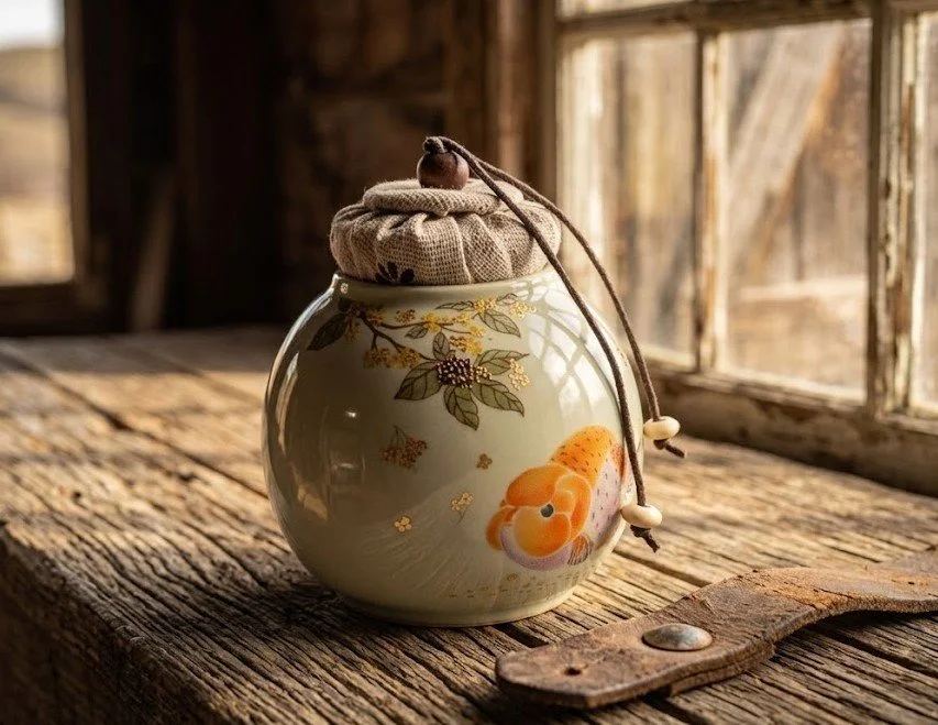 The Whispering Koi Ceramic Tea Caddy