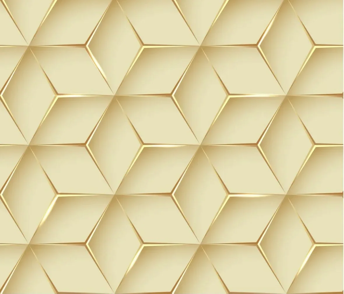 A pattern of gold-colored 3D cubes arranged in a hexagonal grid.