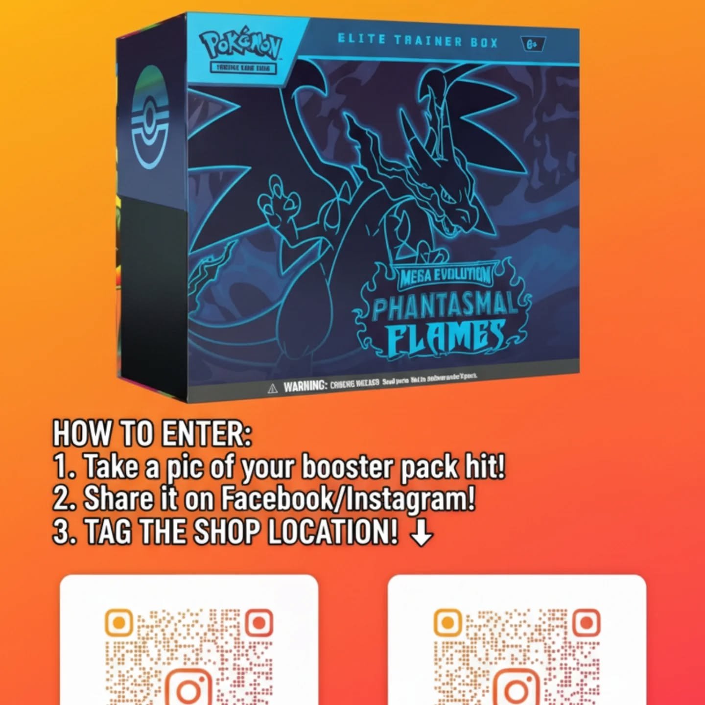 🚨 HUGE GIVEAWAY ALERT! 🚨
We're giving away this incredible Phantasmal Flames Elite Trainer Box to one lucky winner! 🔥
Want to win? The rules are simple!
HOW TO ENTER:
 * Grab a booster pack from either Cardsharks location.
 * Get a hit? Take a pic