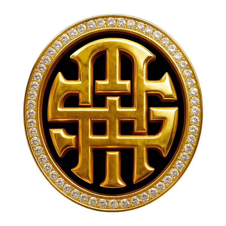 Suave Mob gold monogram crest