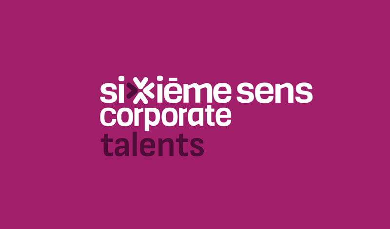 Logo blanc et violet avec le texte "Sixième sens corporate talents"