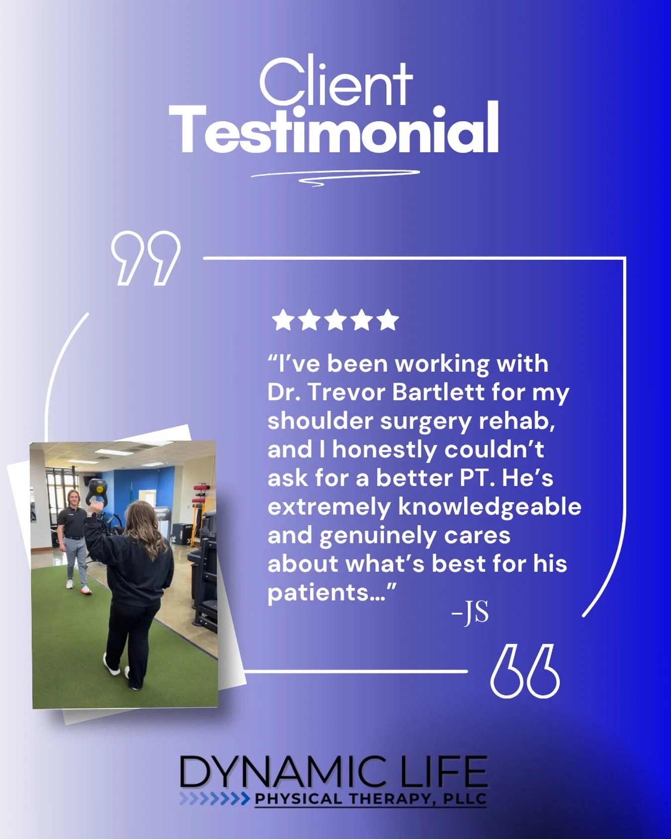 Feedback means everything to us! Helping people move better, feel better, and ultimately live longer.

If you or someone you know needs post-surgical rehab, DLPT is here for you. Tap the link in our bio to book your first visit. 

#siouxfalls #physic