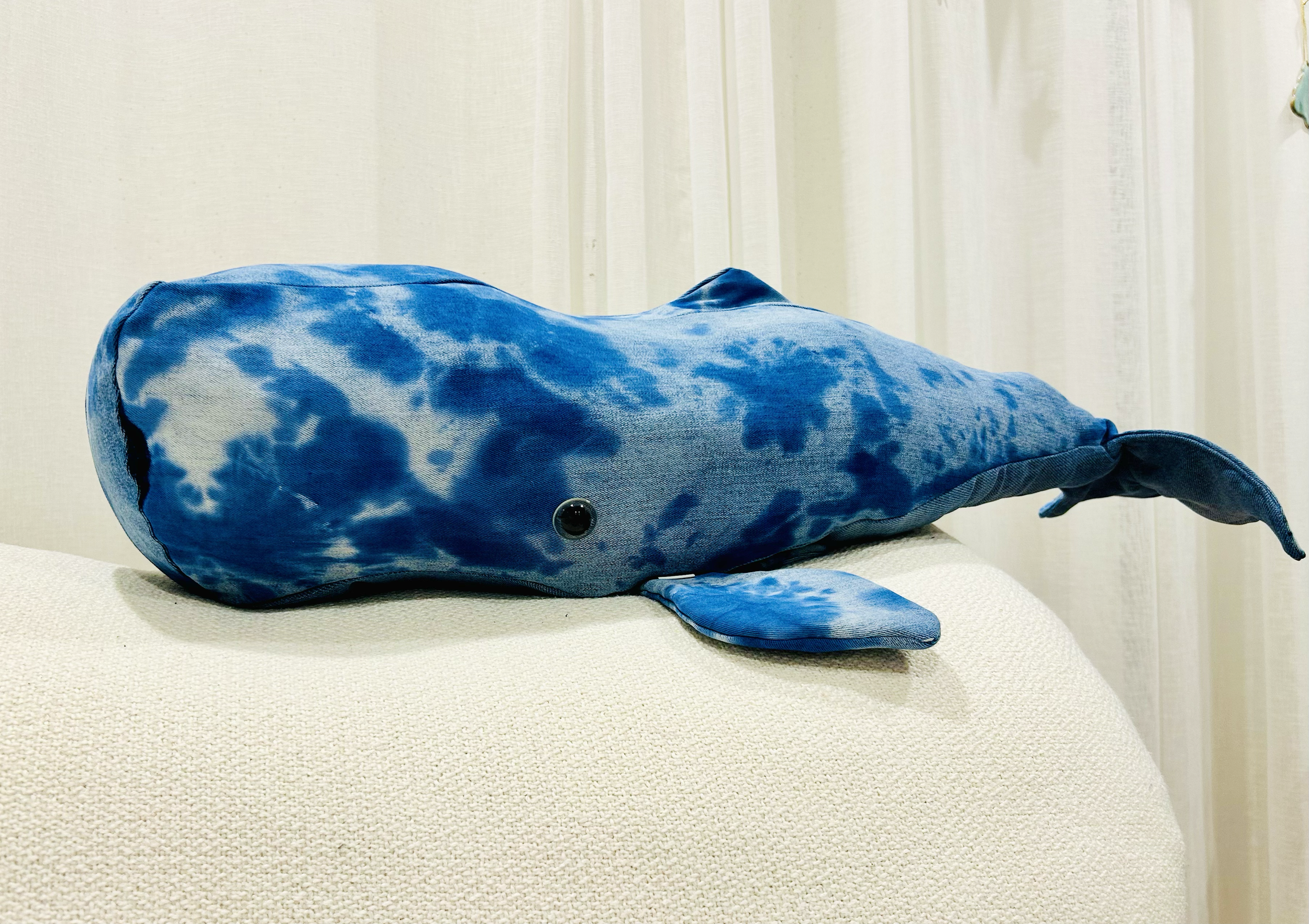 Sperm whale toy, old jeans, filled with sewing scraps. Pattern credit: CraftyKooka