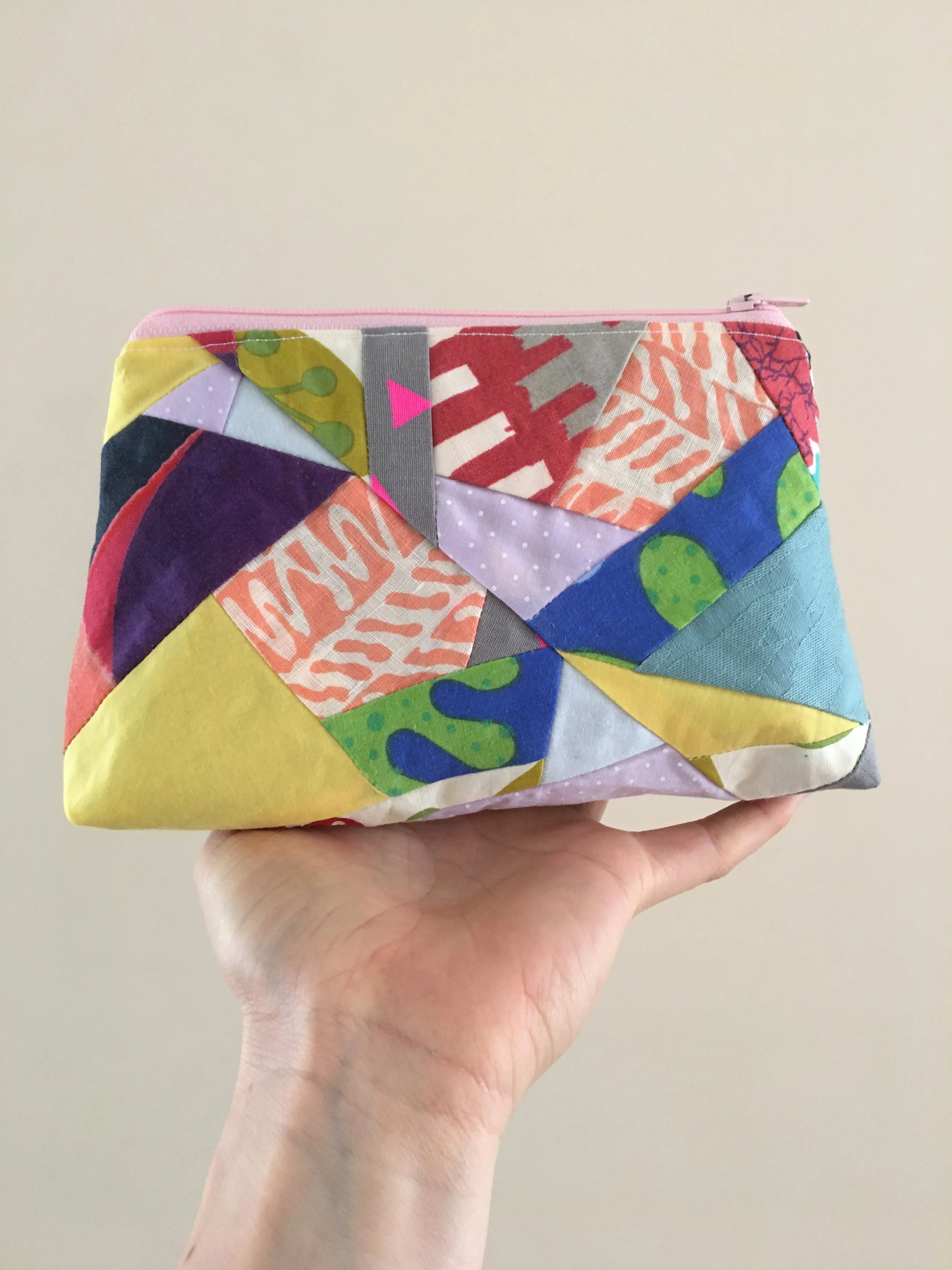 Nothing wasted: zippered pouch, fabric off-cut remnants.