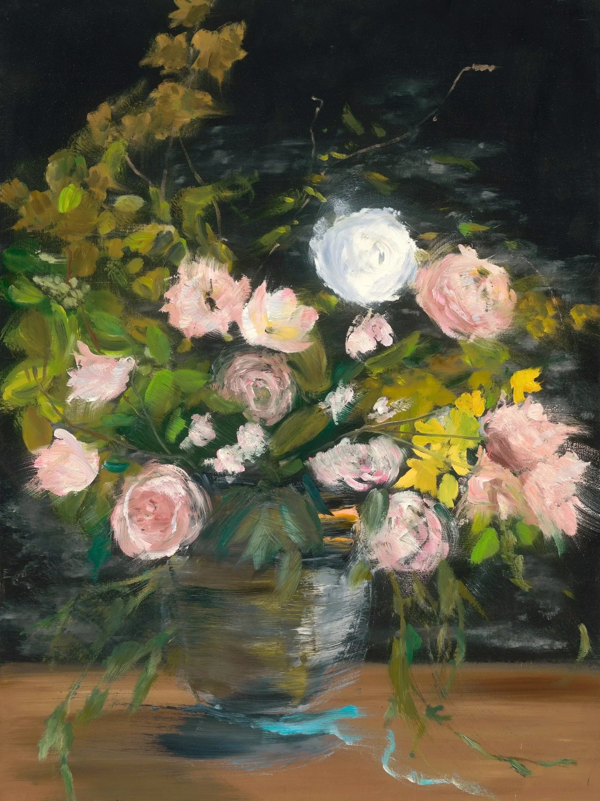 Floral Study Pink White Blue Ribbon