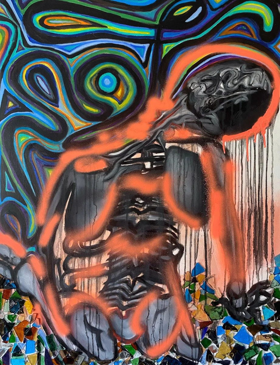 "The Starving Artist"
Oil Paint, Spray Paint, Mosaic Glass, on Canvas