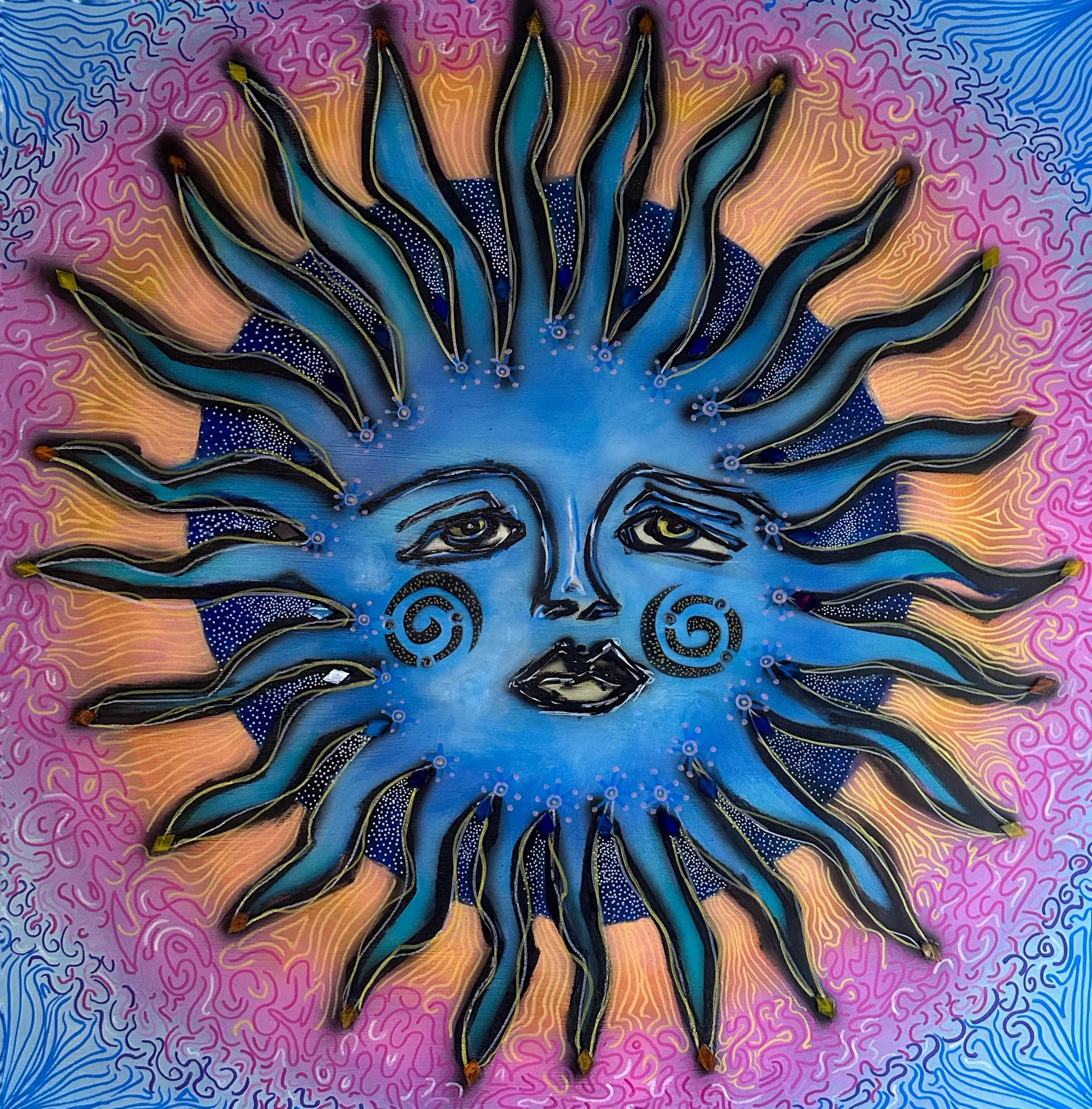 "Solar Power" Oil Paint, Acrylic Marker, Airbrush, and Mosaic Glass