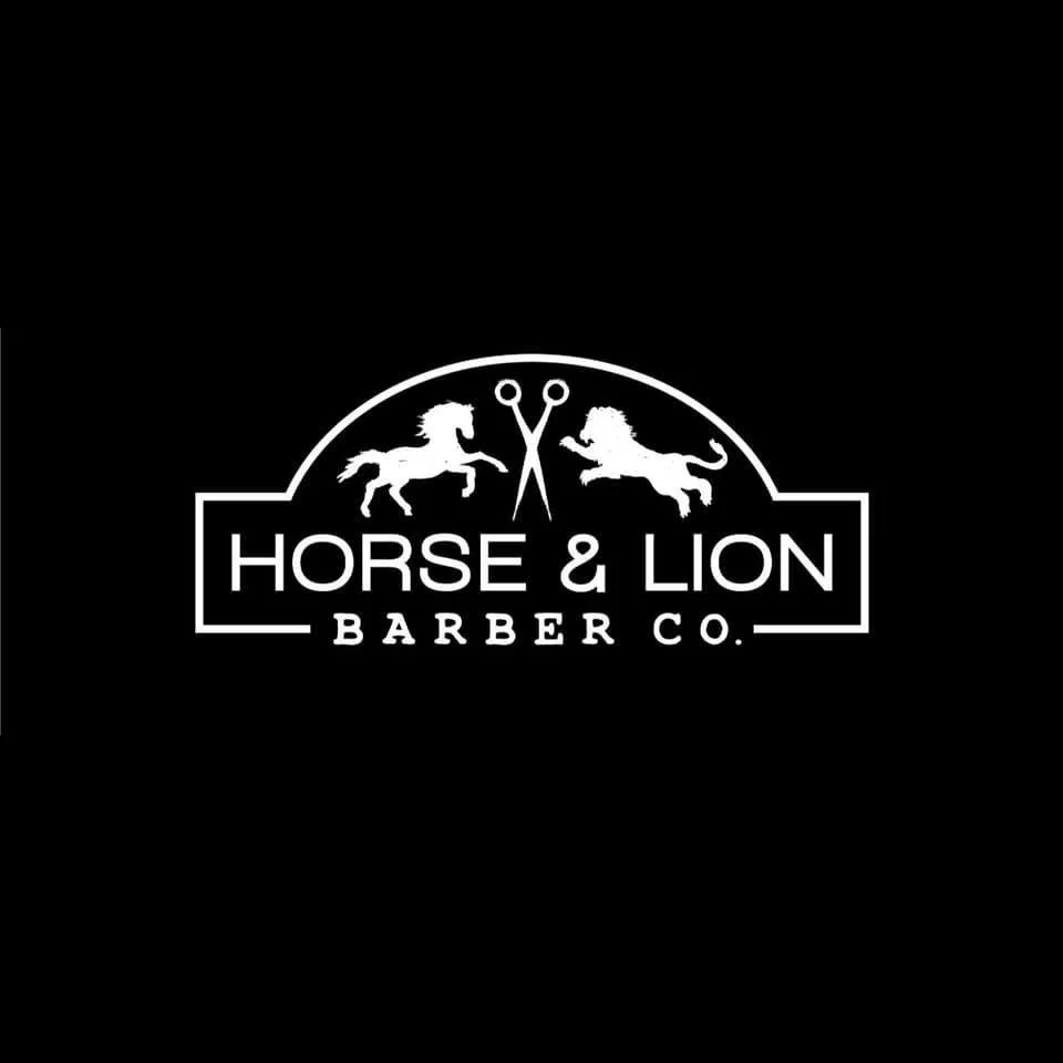 Invert Horse and Lion Barber Co. Logo in white