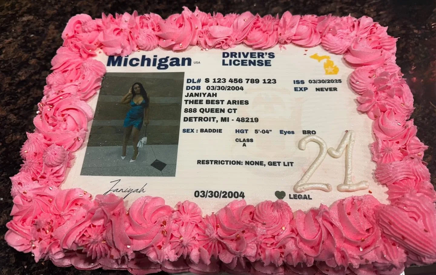 Swipe to see the inspiration behind this custom edible ID cake vs. the final creation! From a sweet idea to an unforgettable birthday treat, this cake is ready to take your celebration to the next level!

Order yours today and make your 21st (or any 