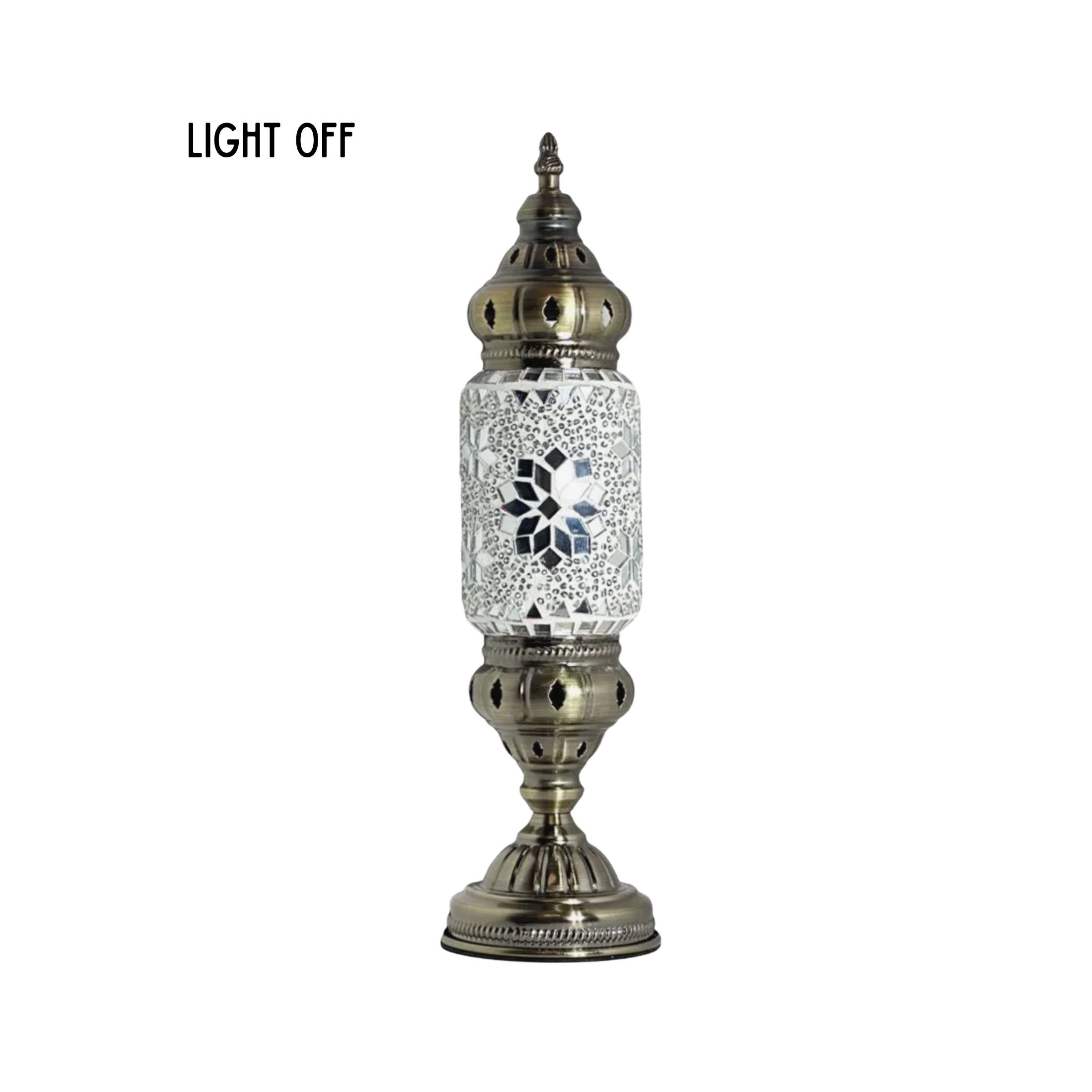 Handcrafted Turkish mosaic table lamp in soft white rose pattern