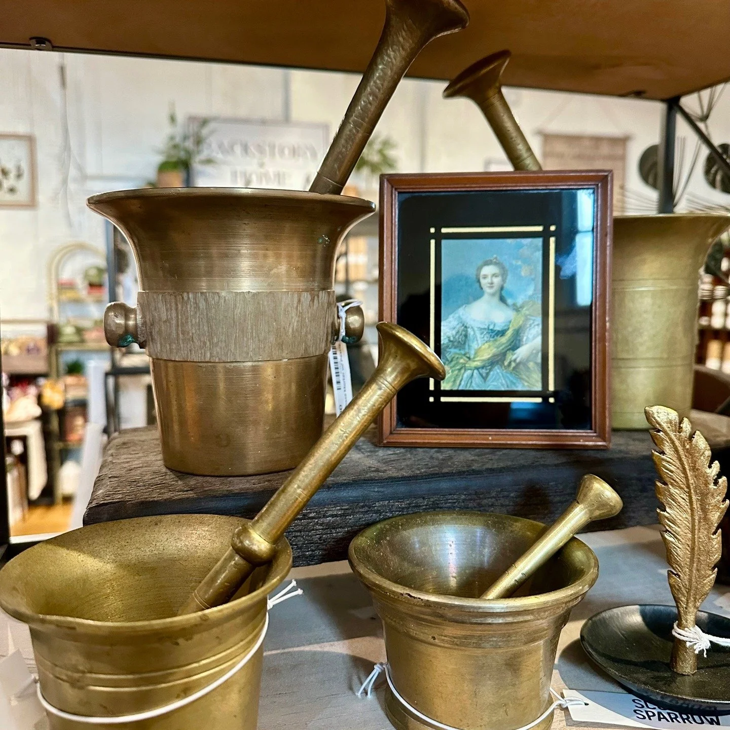 These vintage brass mortar &amp; pestles are giving serious old-world magic. Stack them on a shelf, style them on a bar cart, or just admire how cool they look. 
Come snag your favorite before someone else with great taste beats you to it.
#ScoutAndS