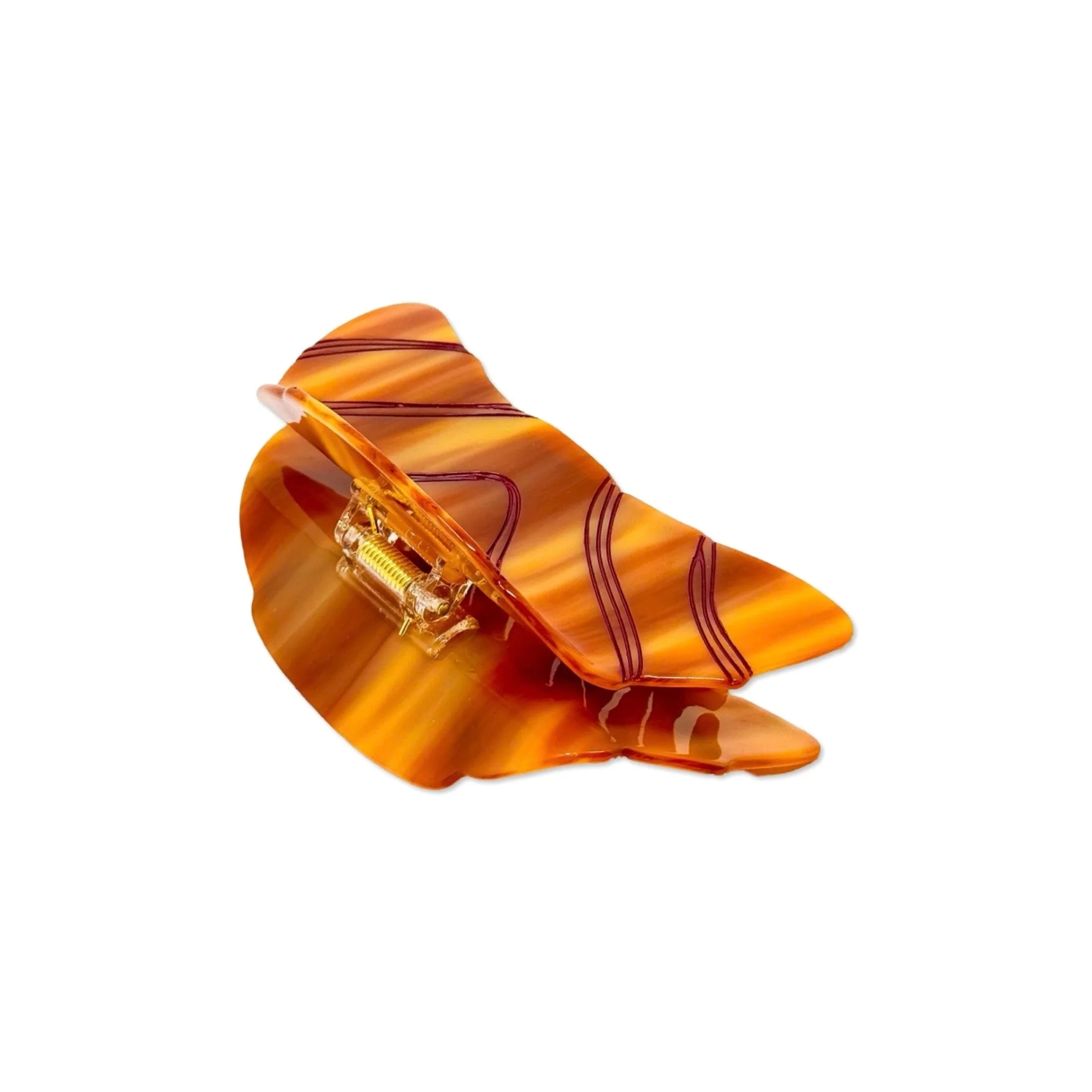Open XL croissant hair claw by Jenny Lemons showing spring closure