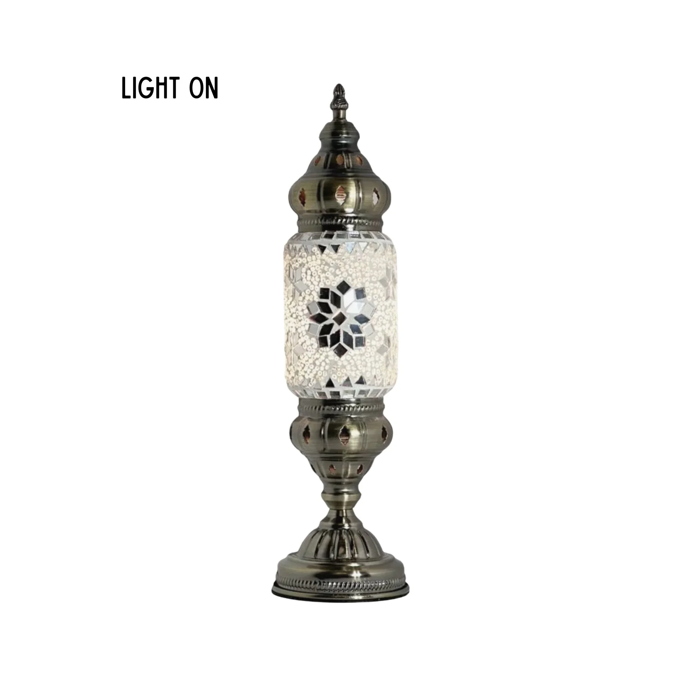 White Rose Turkish mosaic lamp with cylindrical glass design and handcrafted detail