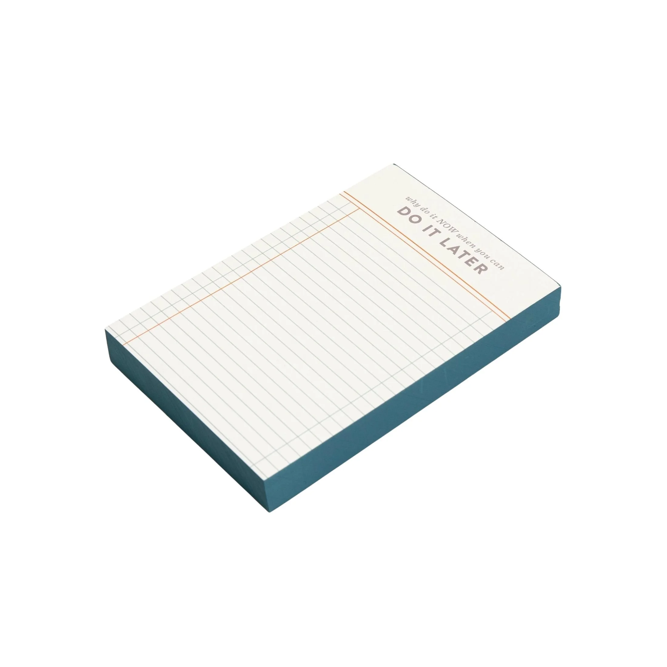 Do It Later 4x6 funny notepad with blue gilded ledger pages