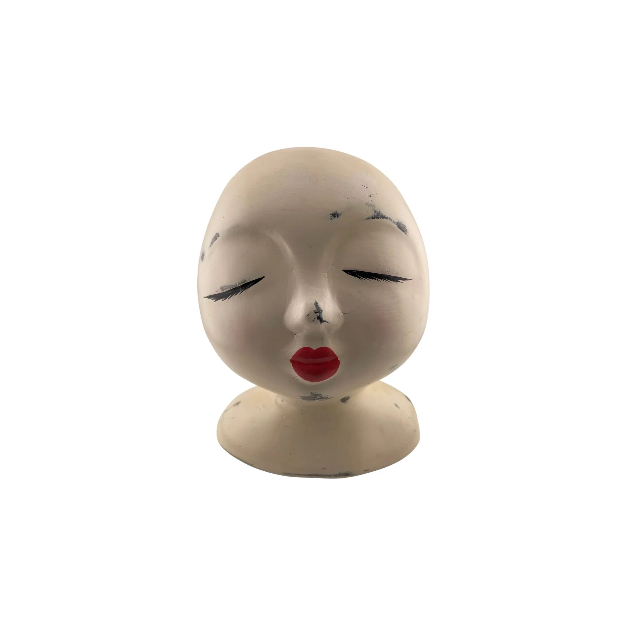 Painted terracotta face planter with red lips and vintage distressed finish