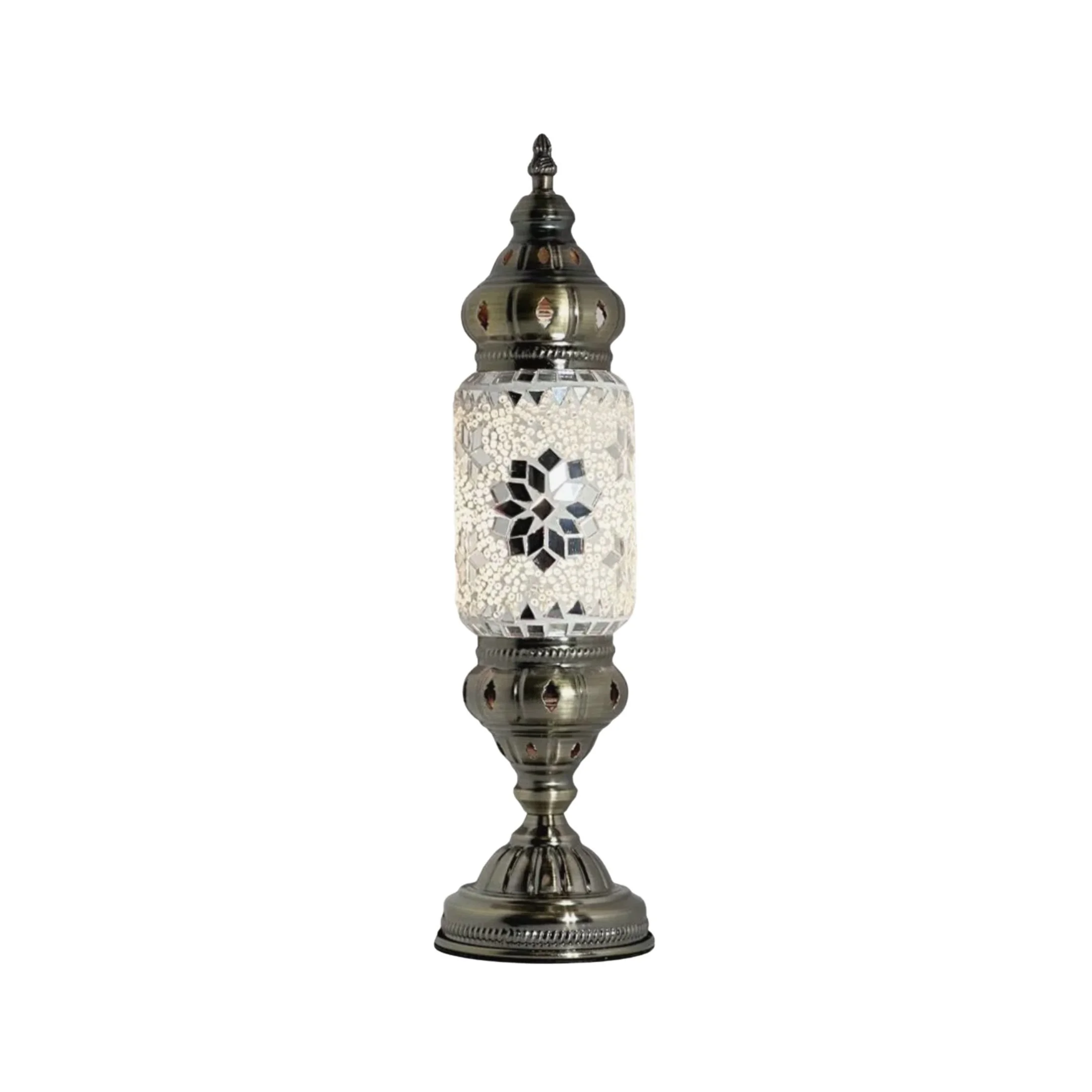 Turkish mosaic lamp white rose cylindrical style handcrafted glass table lamp