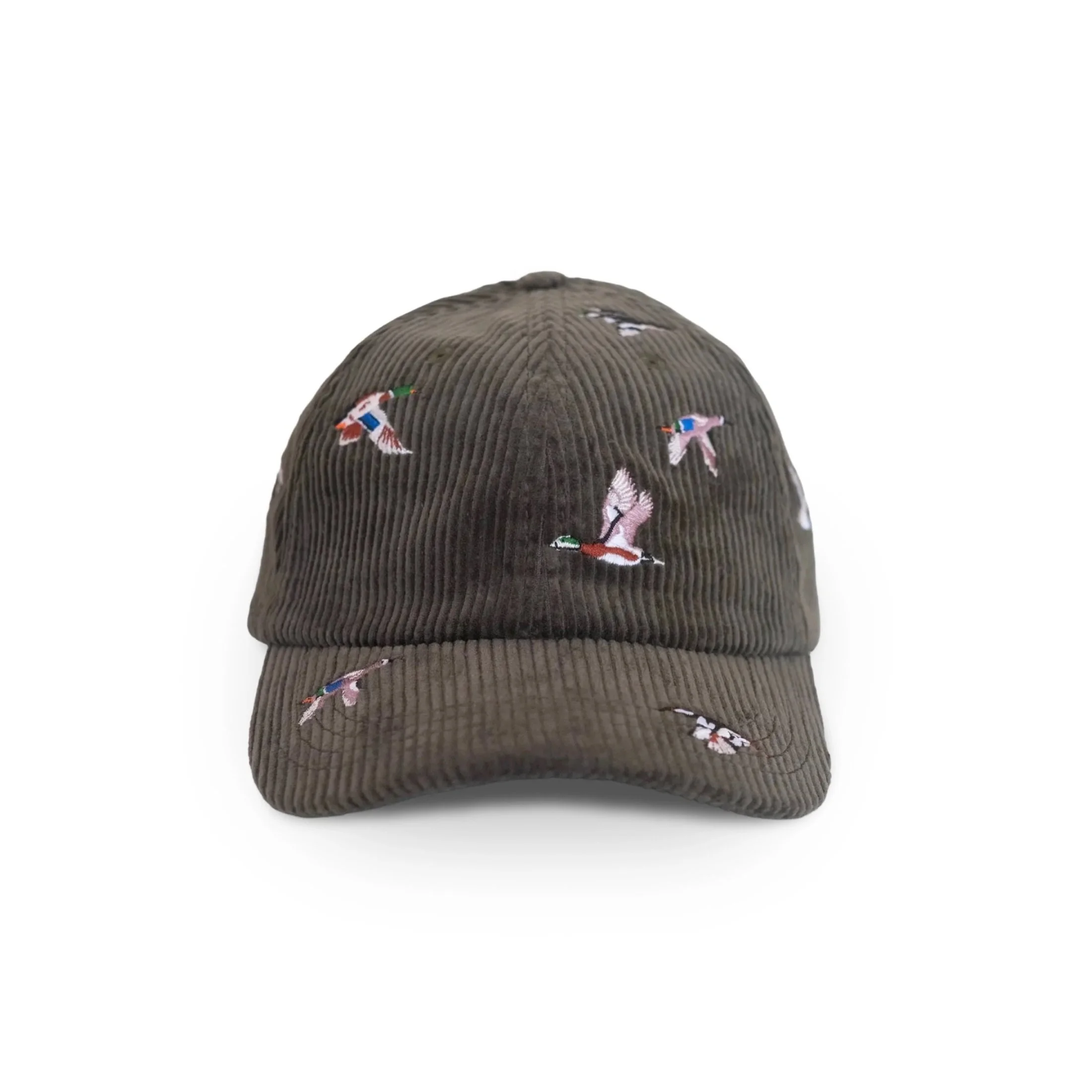 Olive corduroy duck hat by Bird Collective with embroidered ducks