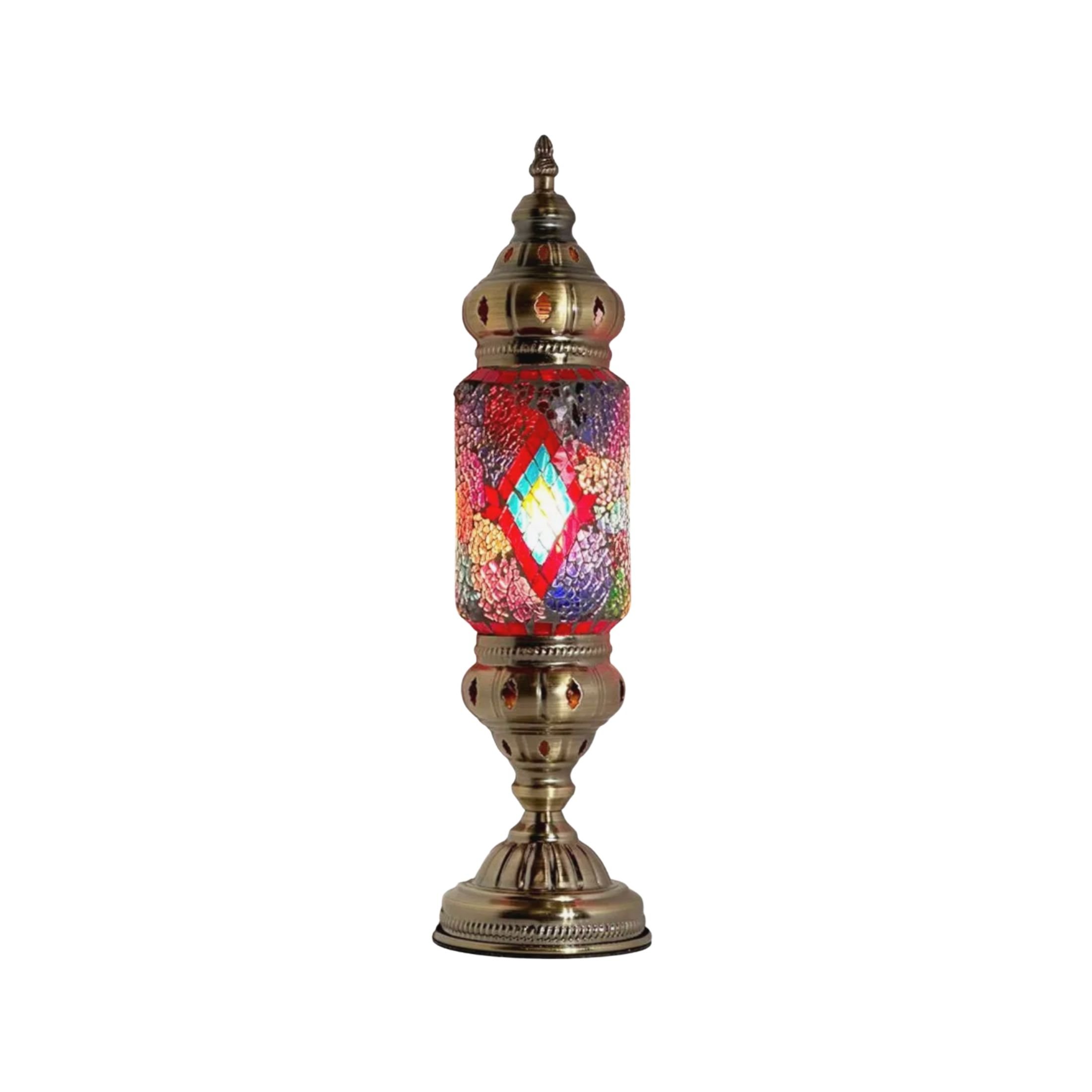 Turkish mosaic lamp in rainbow diamond cylindrical design handcrafted glass table lamp